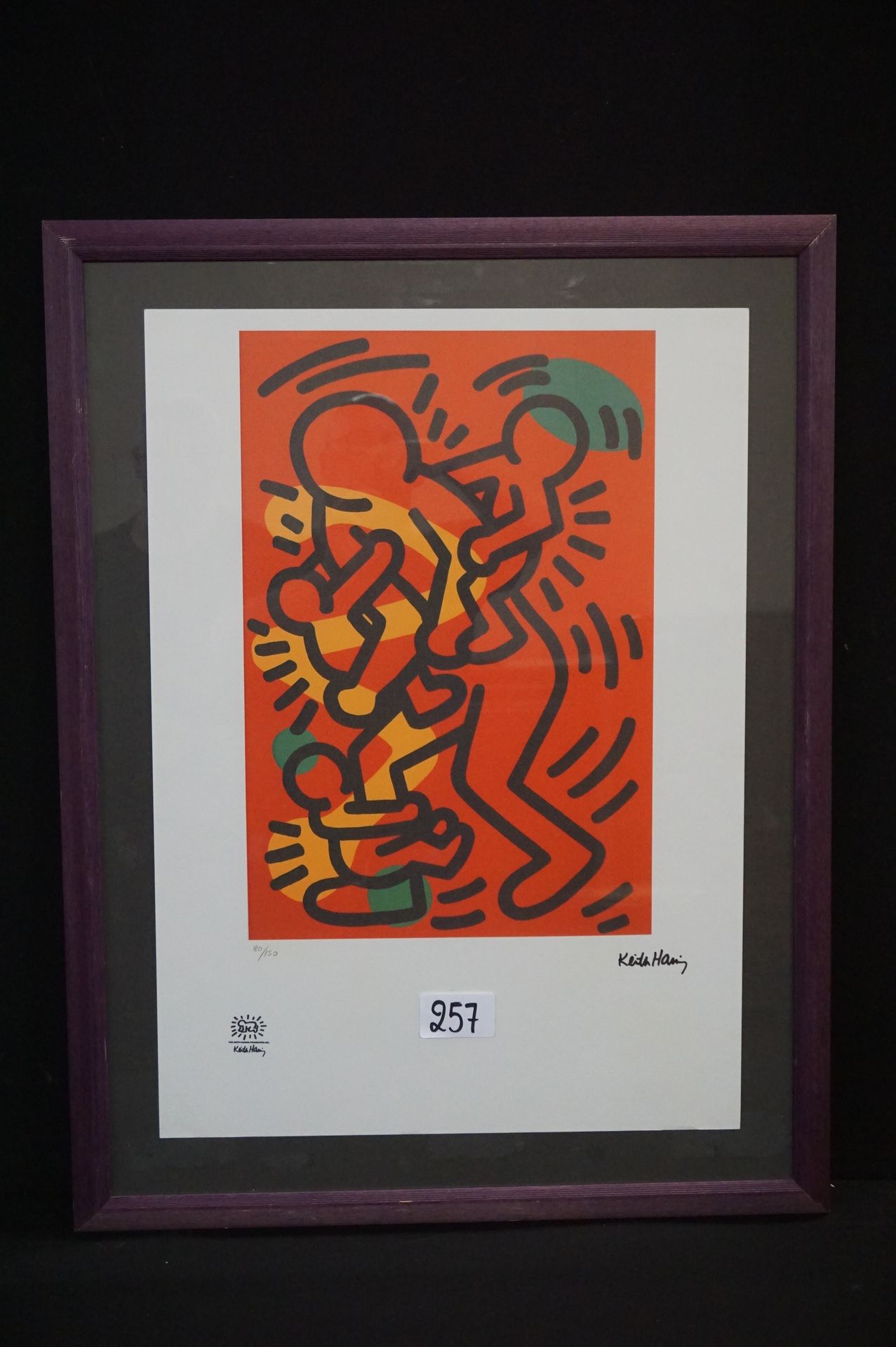 KEITH HARING (1958 - 1990) 屏幕截图 - 版面上有签名 - 编号80/150 - 印章 "基思-哈林基金会" - 50 x 34厘米