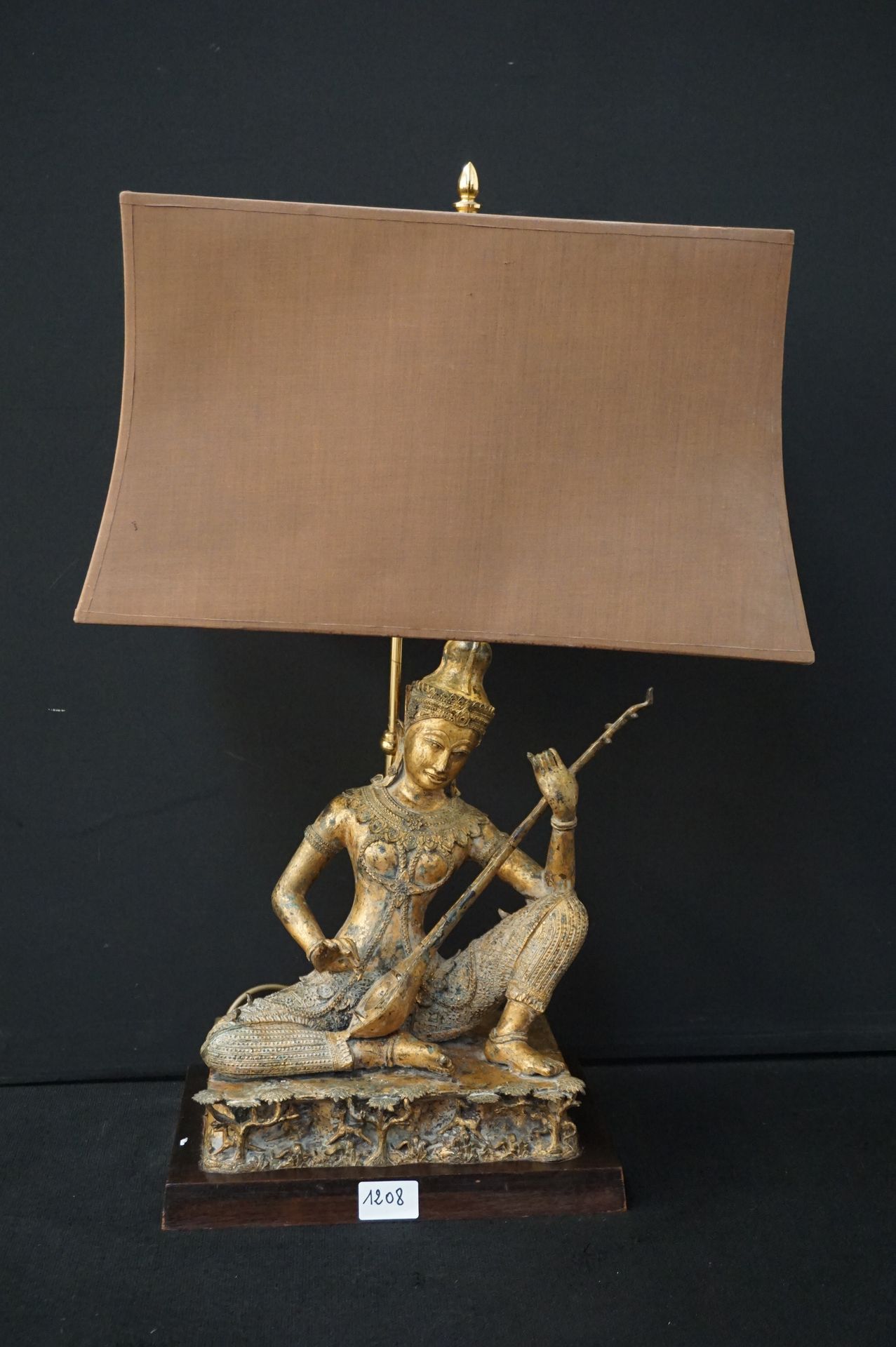 Null Bellissima lampada da terra con statua thailandese in bronzo - Altezza stat&hellip;