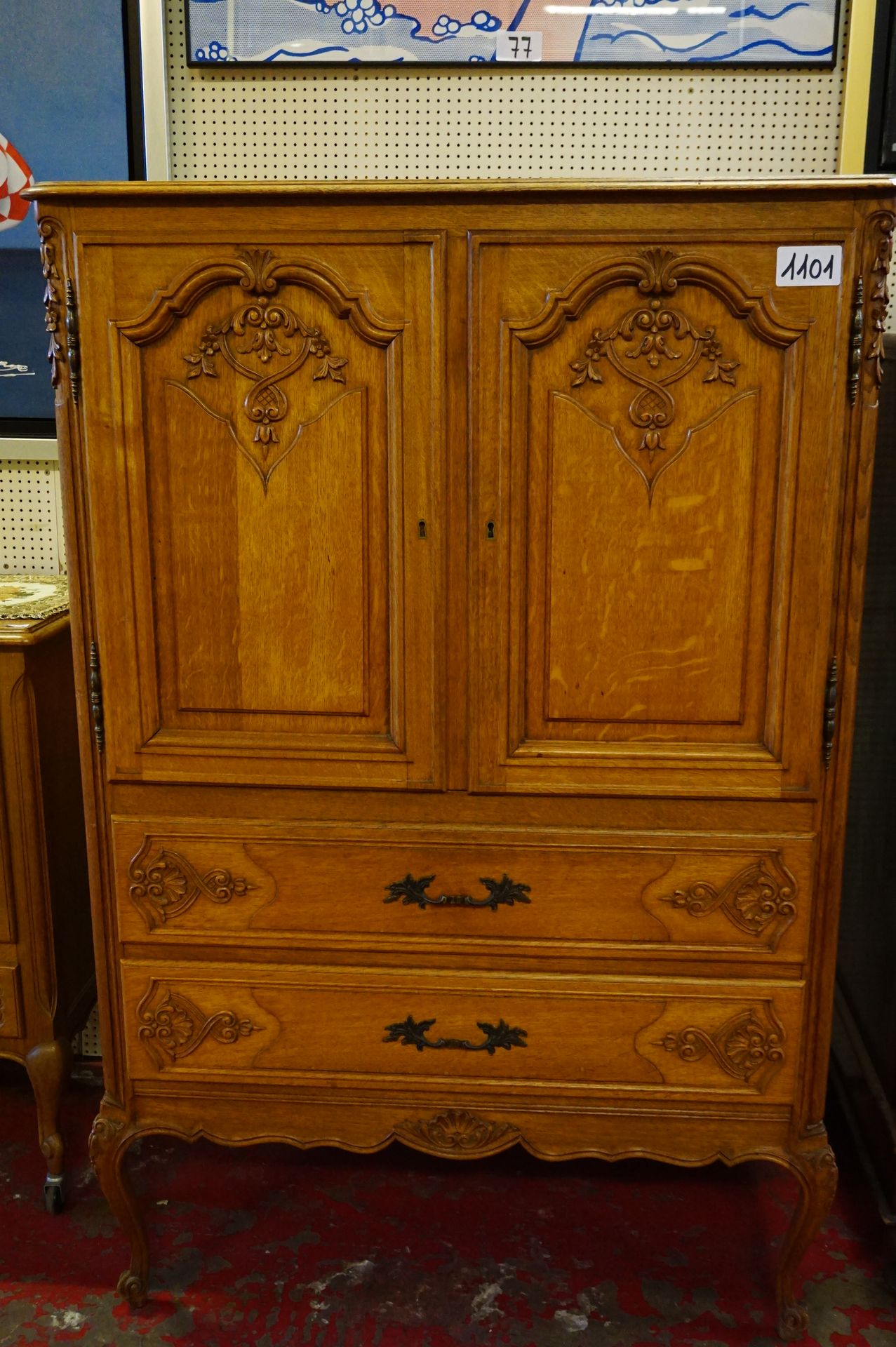 Null Armoire de style Louis XV - Chêne - Avec 2 portes et 2 tiroirs