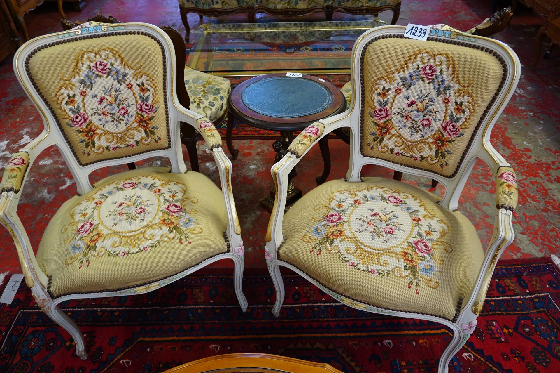 Null 2 Beautiful polychrome armchairs in Louis XV style