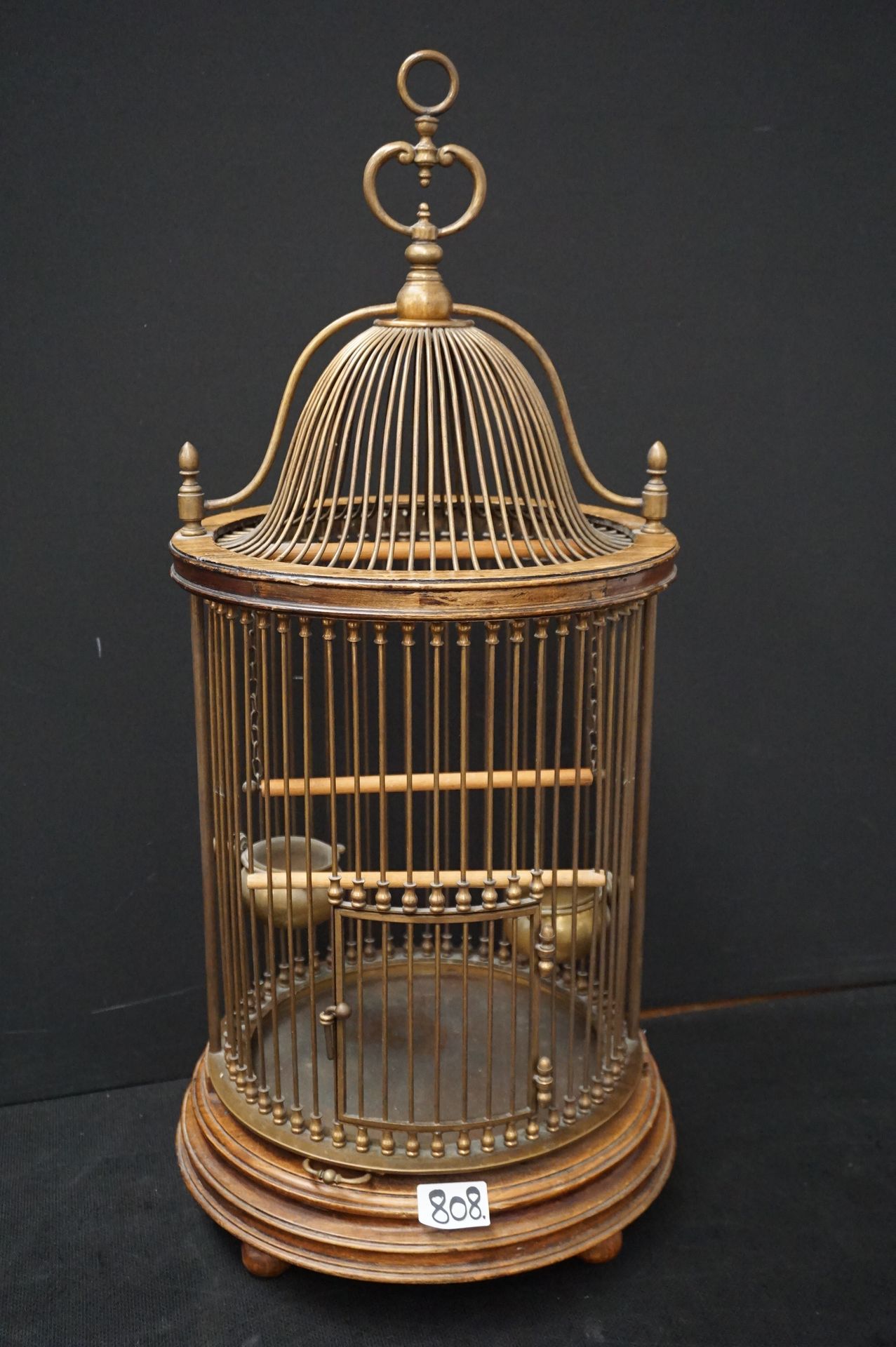 Null Belle cage à oiseaux en bois et cuivre - H : 70 cm