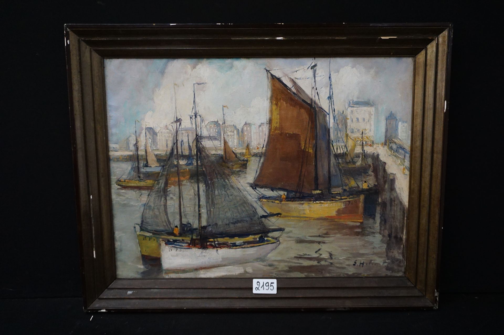 GUSTAVE HELINCK (1884 - 1954) "Blankenberge渔港" - 布面油画 - 已签名 - 60 x 80 cm