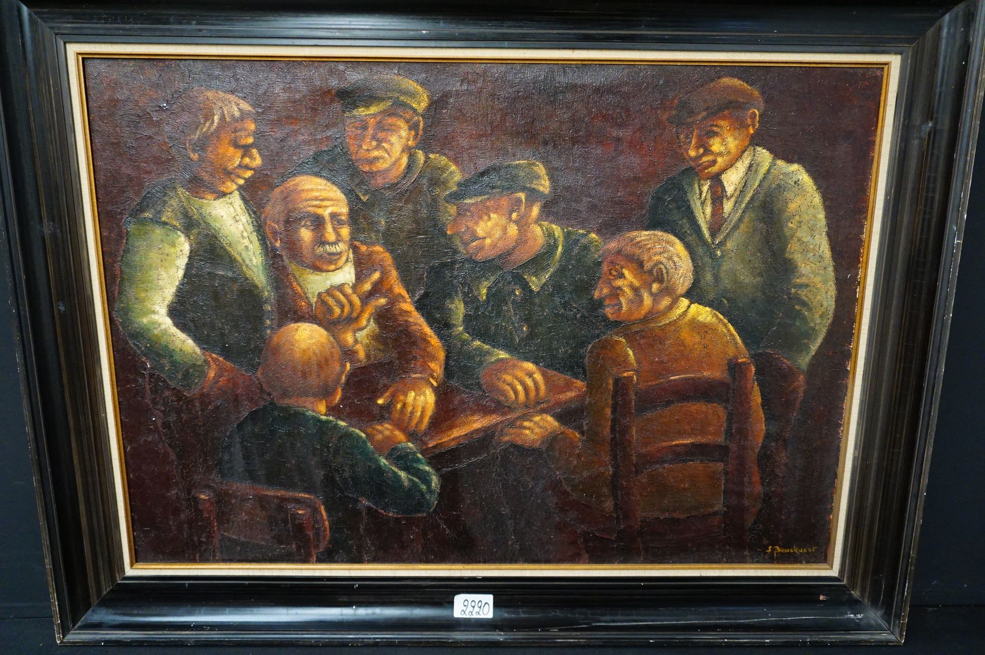 BOUCKAERT "Personnages à l'auberge" - Huile sur toile - Signé - 117 x 80 cm