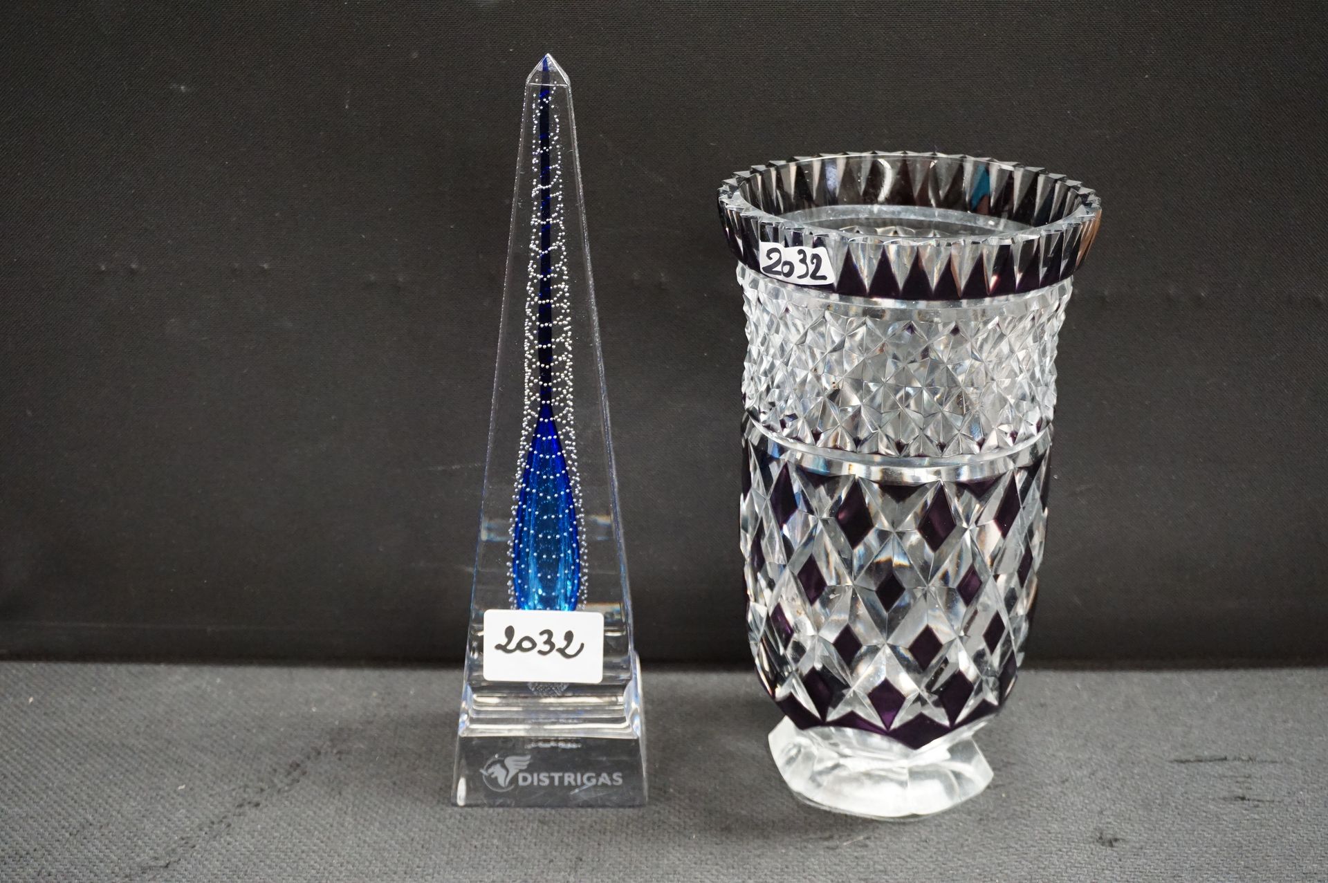 VAL SAINT LAMBERT 花瓶+镇纸 - 水晶 - VAL SAINT LAMBERT - 高：21和25厘米