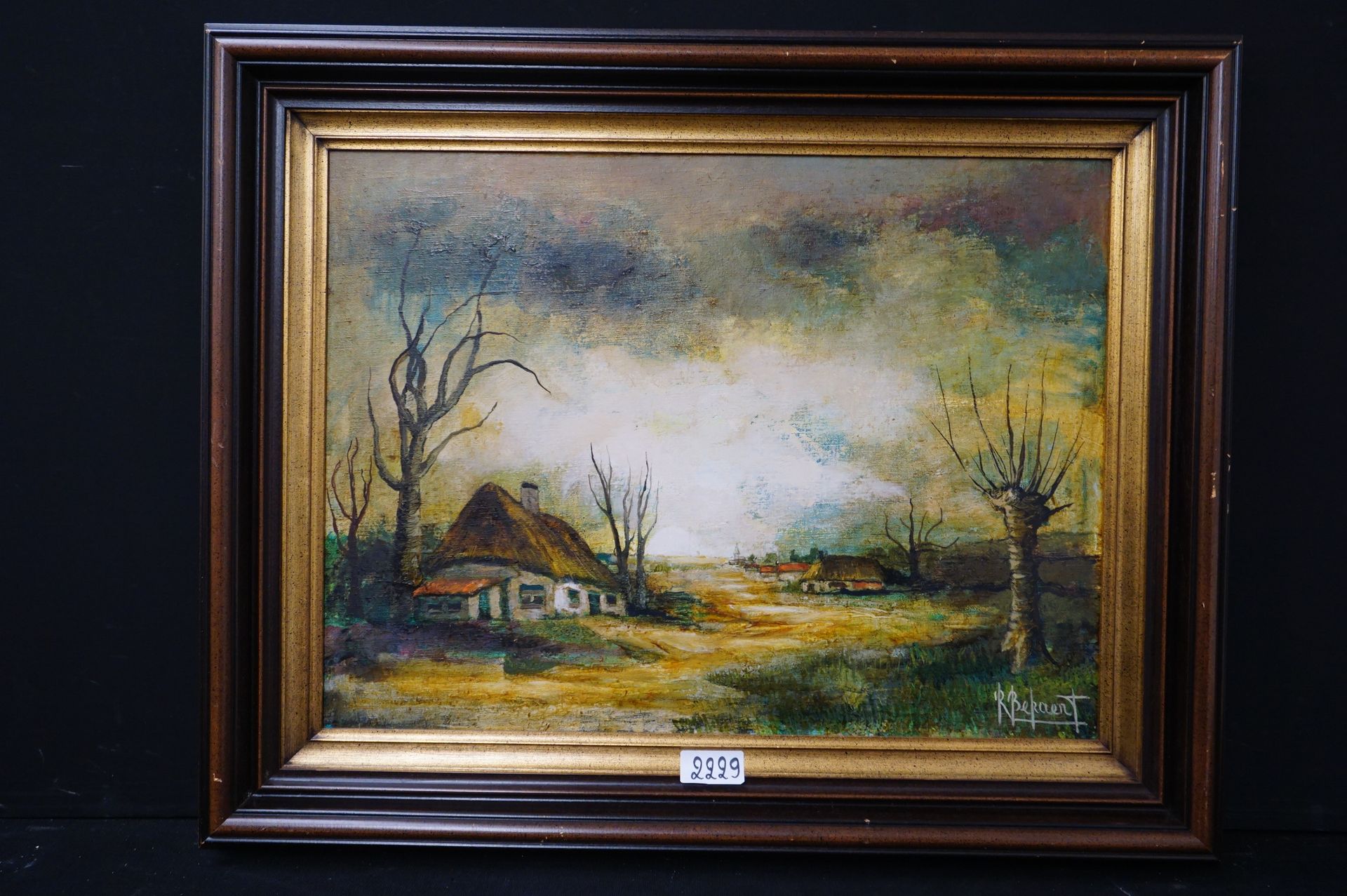 R. BEKAERT "有山寨树的风景" - 布面油画 - 已签名 - 60 x 80 cm