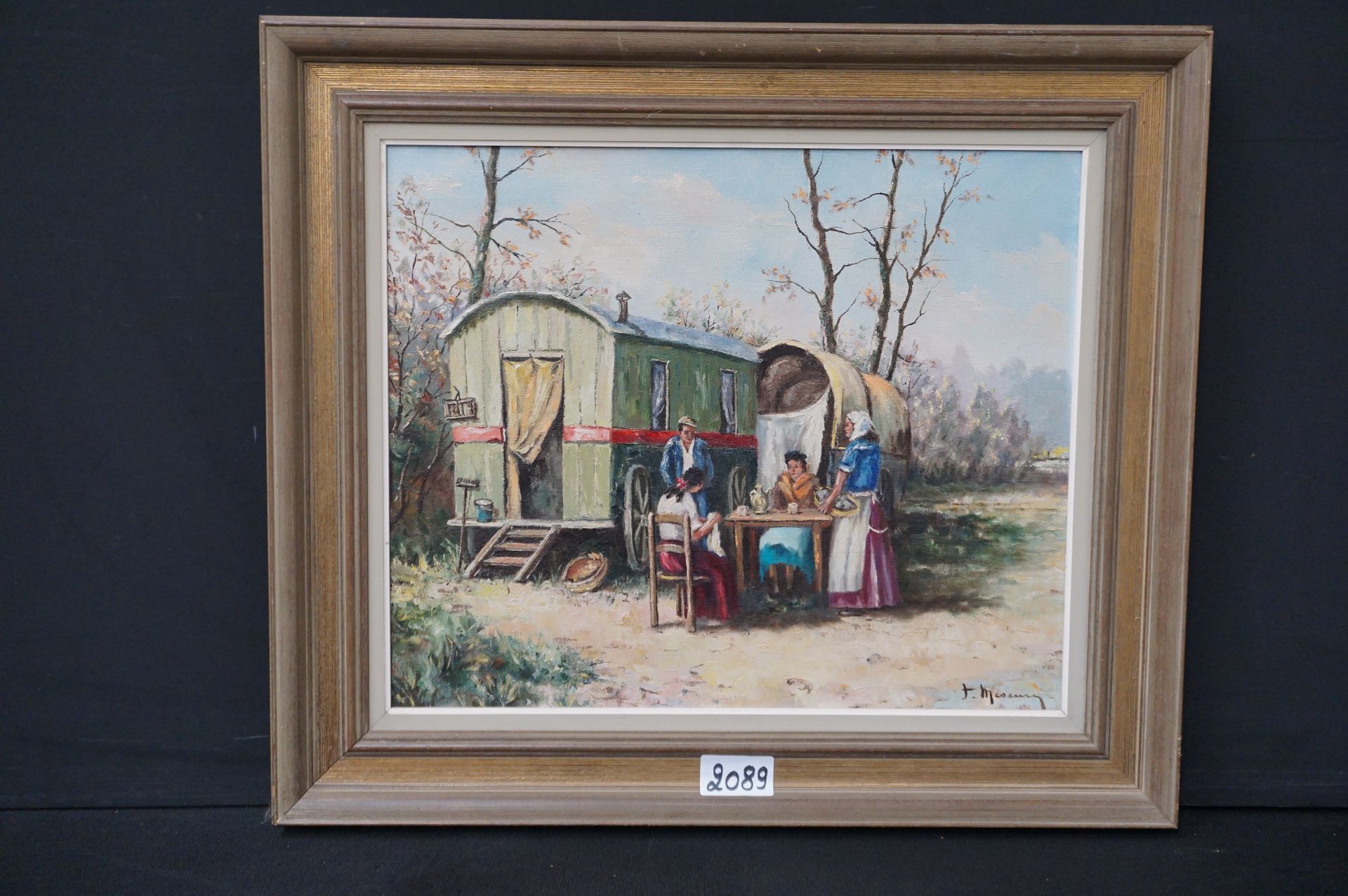 F. MESEURE "Characters at the caravans" - Oil on canvas - Signed - 50 x 60 cm