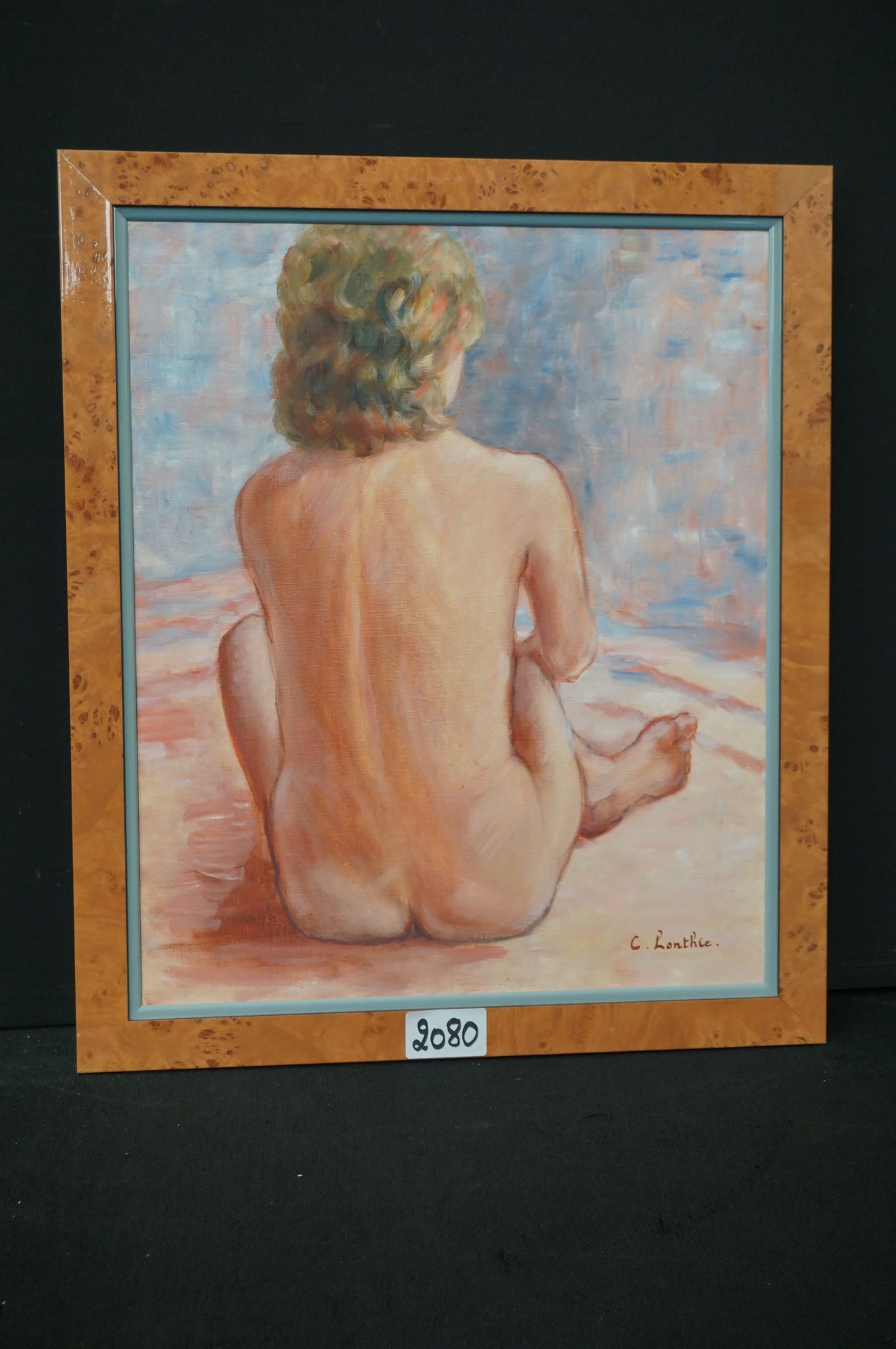 C. LONTHIE "Nudo robusto" - Olio su tela - Firmato - 60 x 50 cm