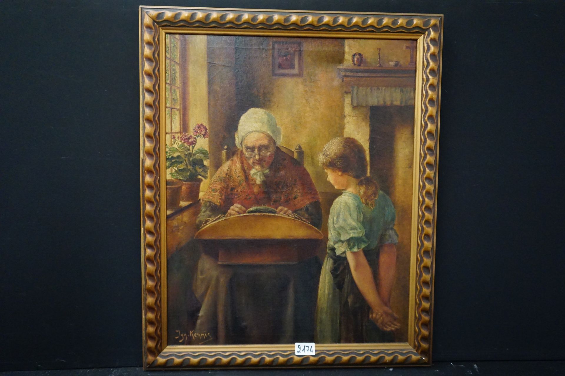 JAN KENNIS (1936 - 2018) "The lacemaker" - Oil on canvas - Signed - 100 x 80 cm