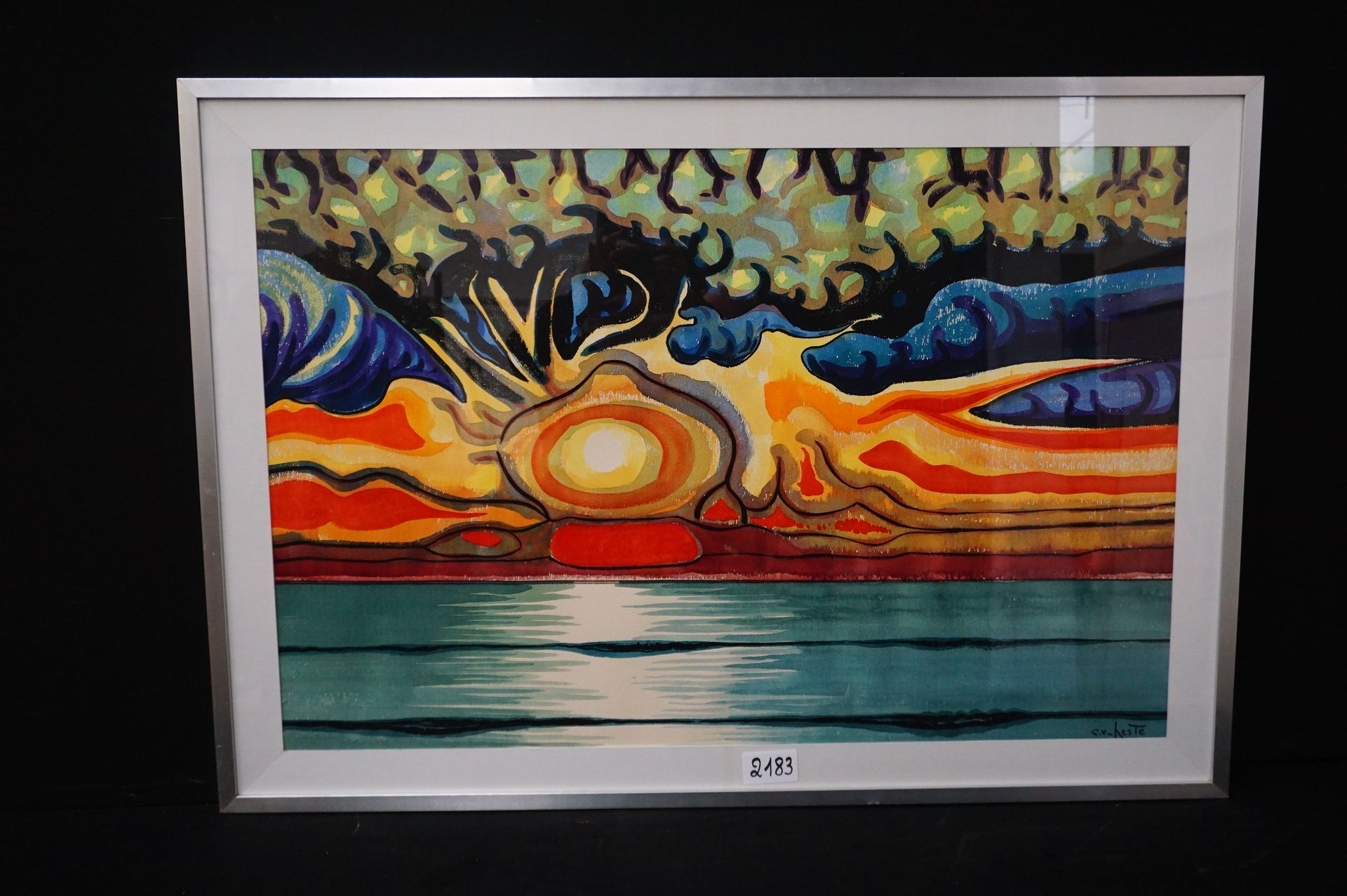 GUSTAVE VAN HESTE (1887 - 1975) "Coucher de soleil sur la mer du Nord" - Aquarel&hellip;