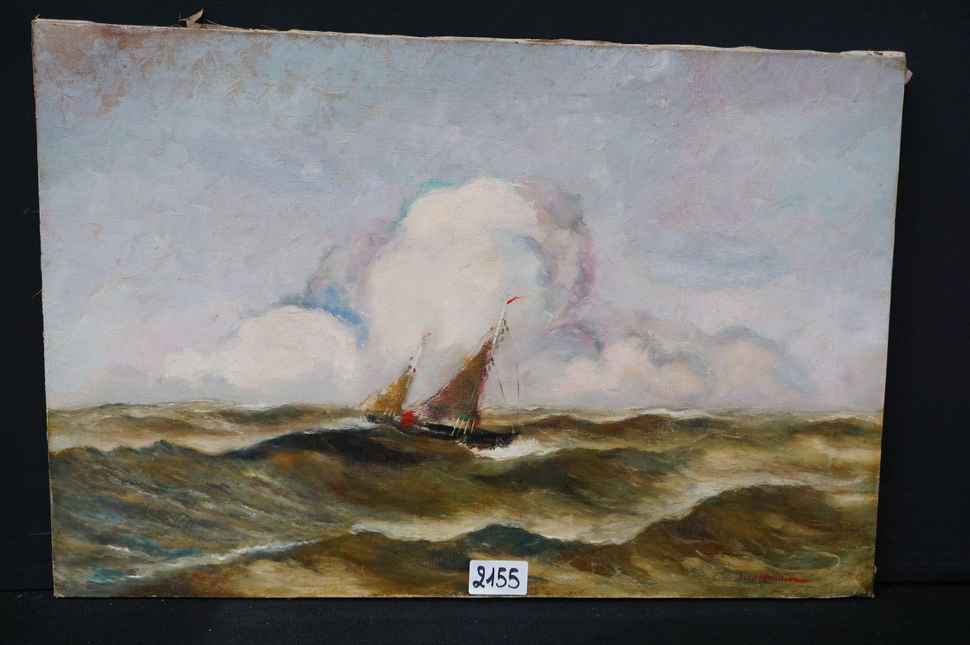 LUC KAISIN (1900 - 1963) "Marina con barco de pesca" - Óleo sobre lienzo - Firma&hellip;