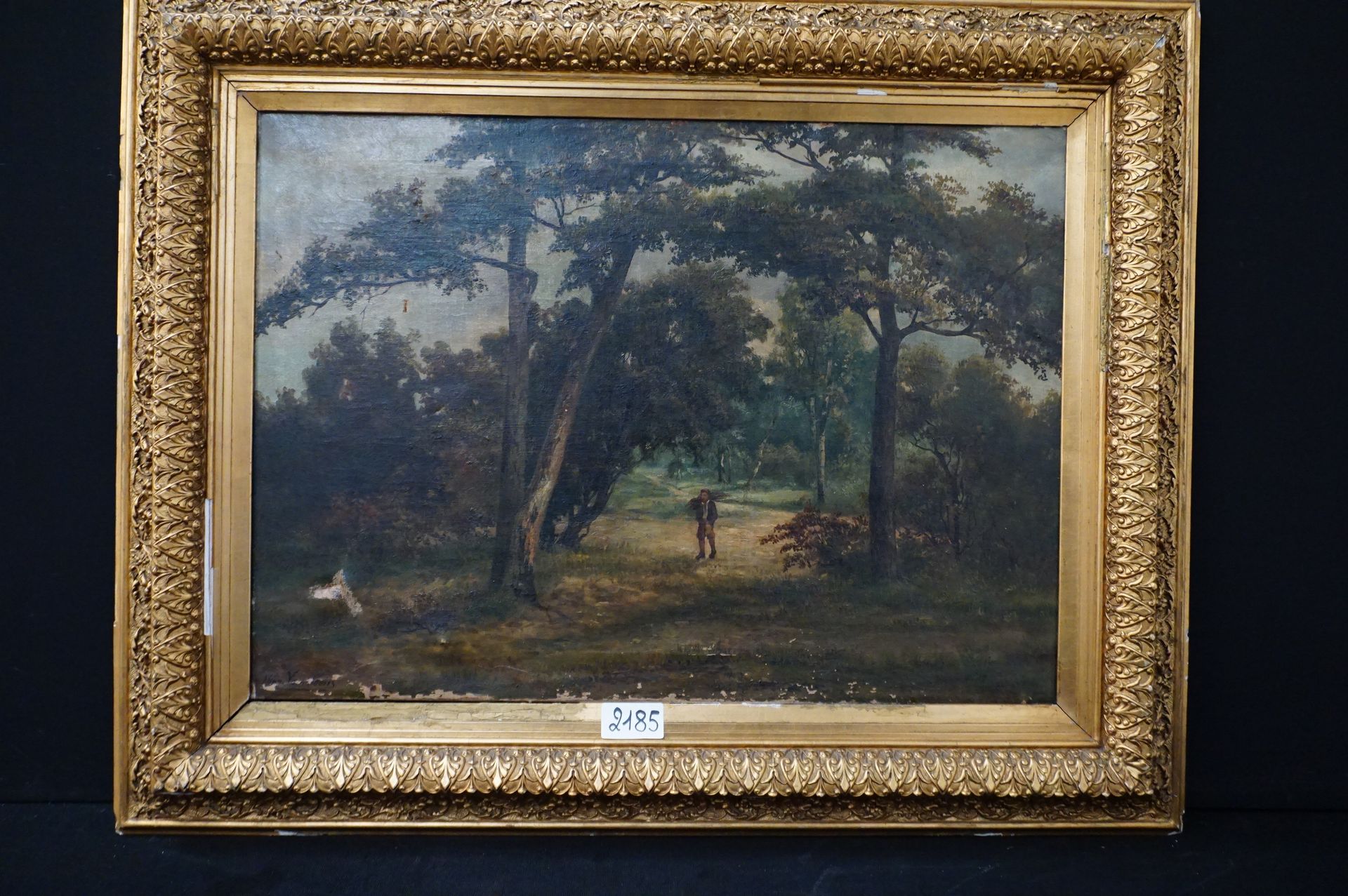 HIPPOLYTE VAN SOOM (1856 - 1922) "樵夫" - 布面油画 - 签名 - 小伤 - 61 x 85 cm