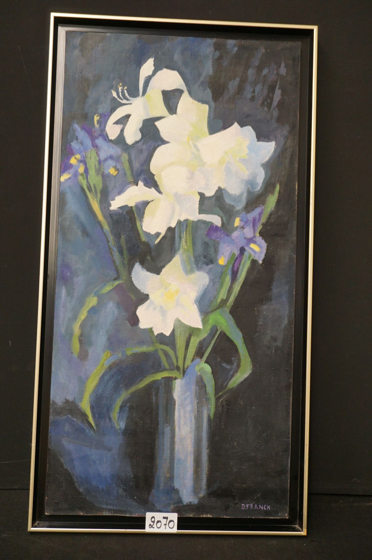 D. FRANCK "Fleurs" - Huile sur toile - Signé - 100 x 50 cm