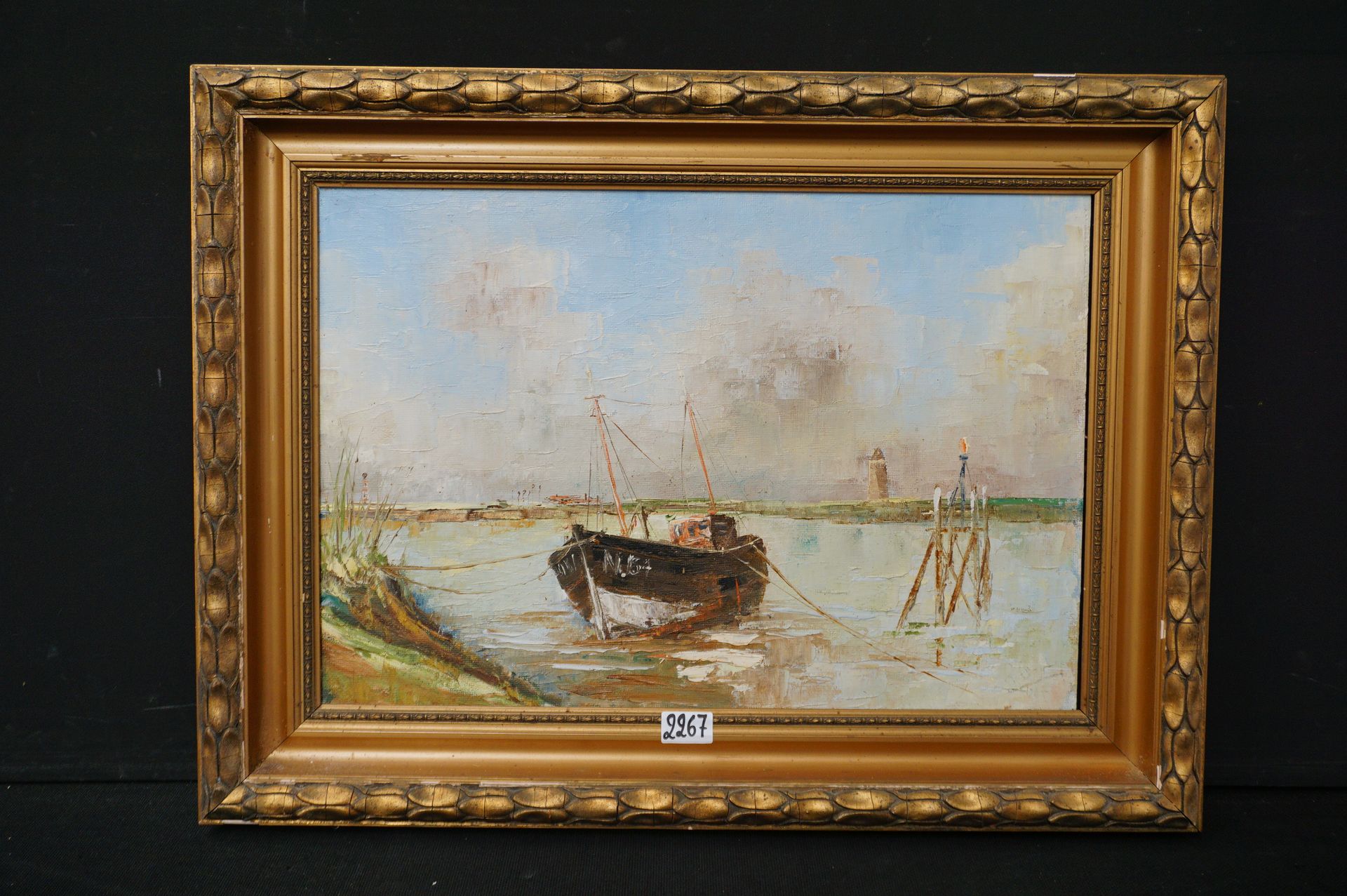 Null 
Gemälde - "Fischerboot Nieuwpoort" - Öl auf Platte - 42 x 60 cm