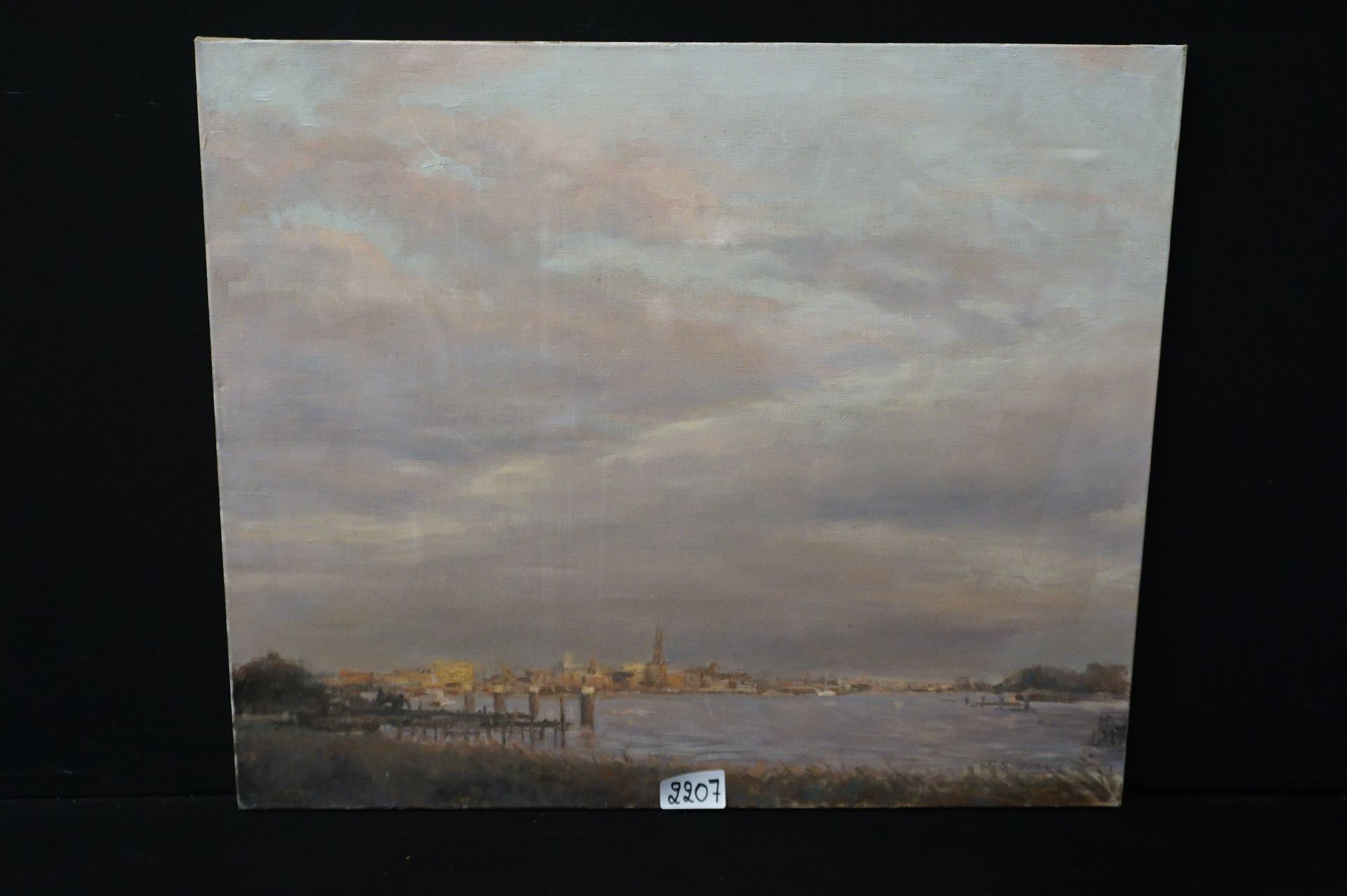 J.S. TIANG "Vue d'Anvers et de l'Escaut" - Huile sur toile - Signé - 73 x 87 cm