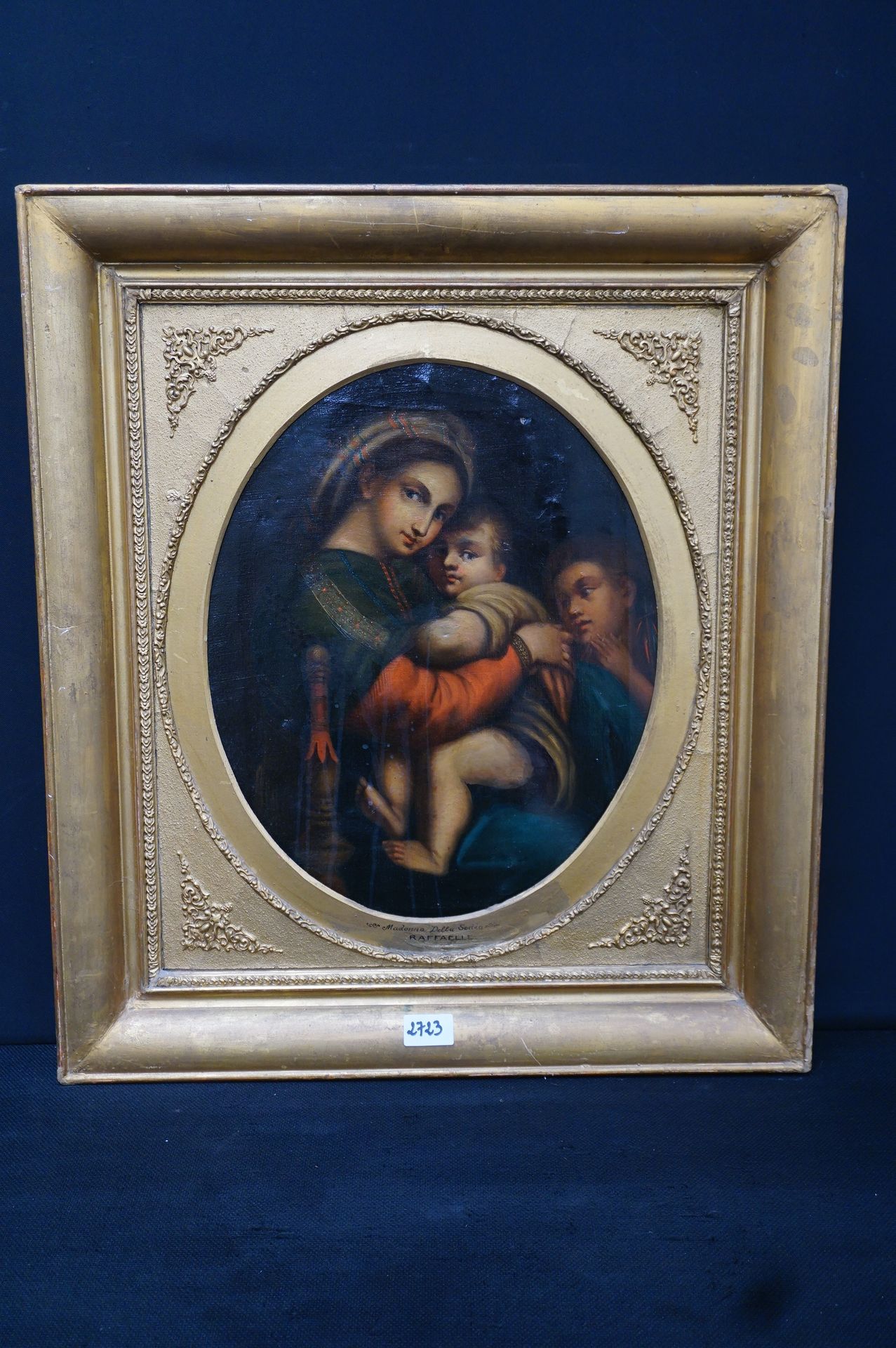 Null Antique oval religious painting - "Madonna Della Seclia" - By RAFFAELLE - 4&hellip;