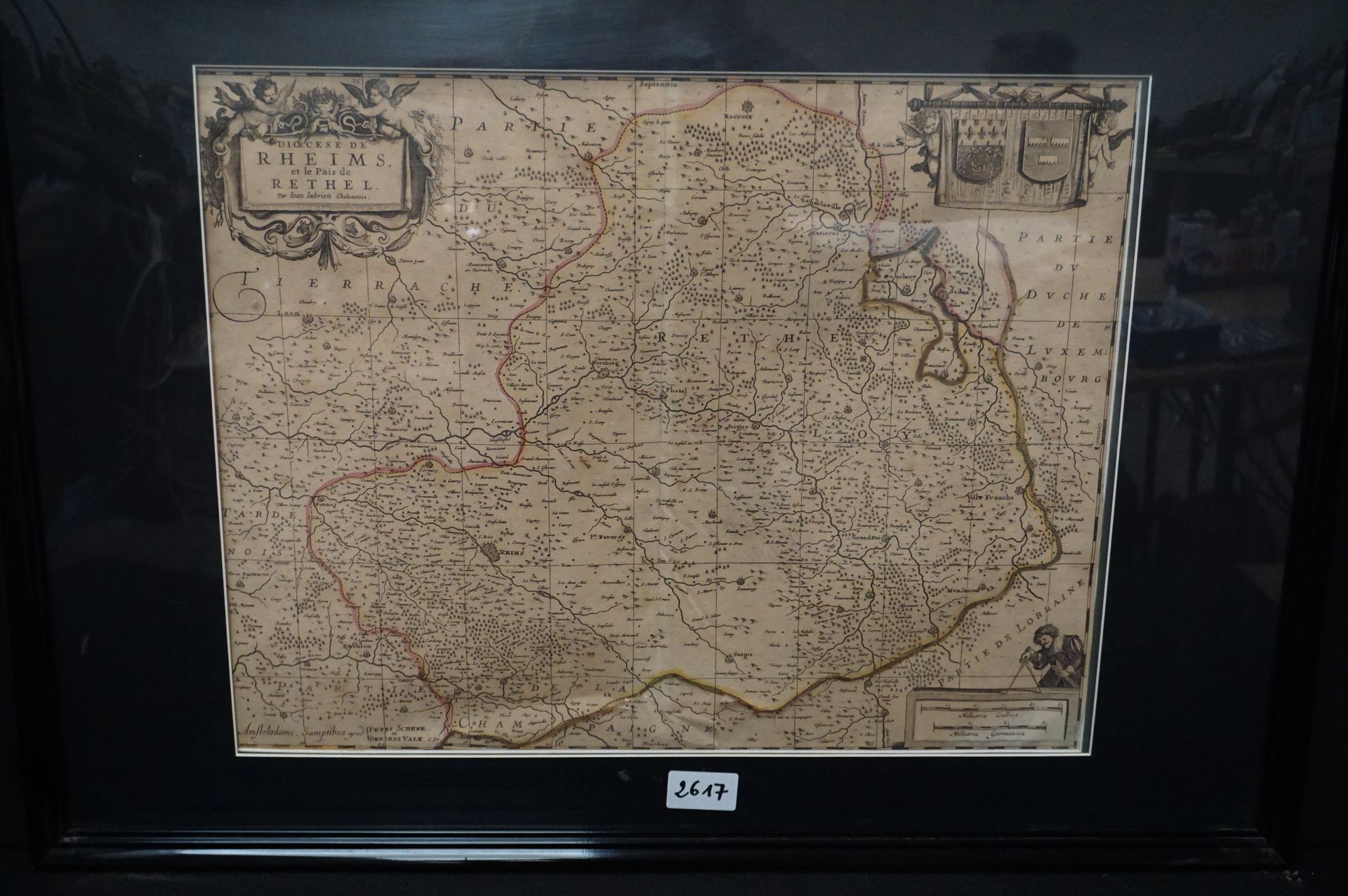 Null Marco con mapa francés antiguo - "RHEIMS" - Tamaño del mapa: 38 x 48 cm