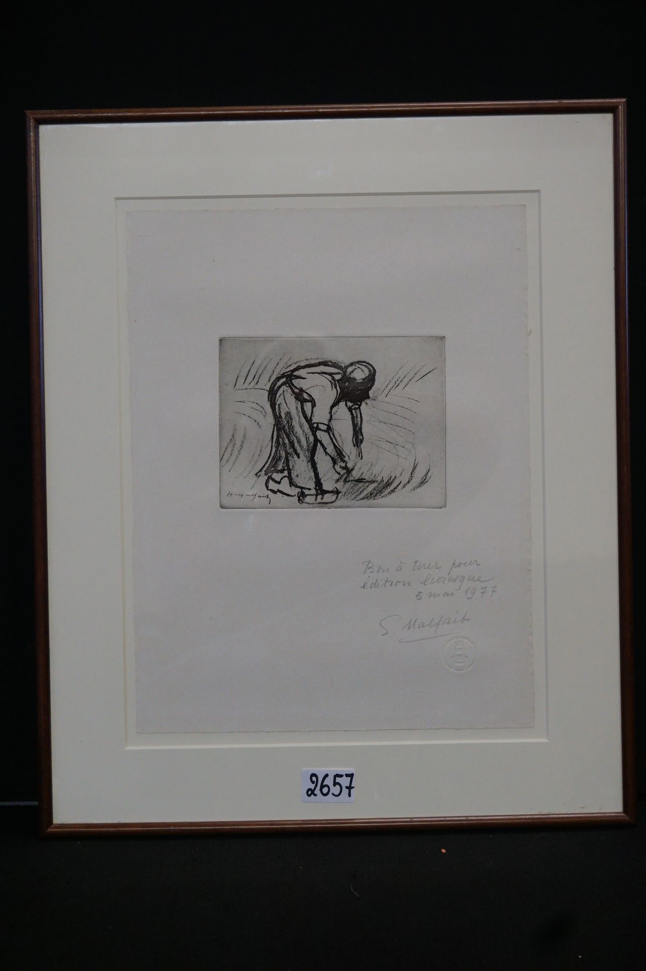 HUBERT MALFAIT (1898 - 1971) "收割者" - 蚀刻画 - 铅笔签名 - "BON A TIRER 5 MAI 1977" - 13 &hellip;
