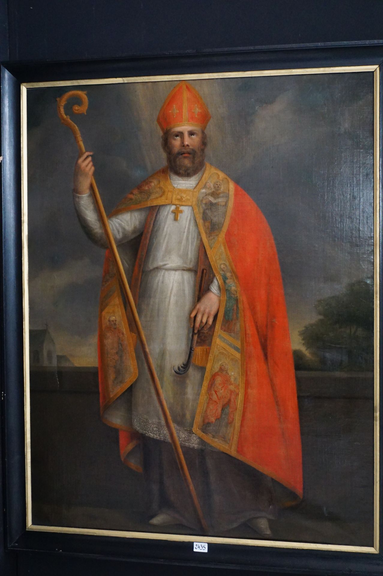 大型古董宗教画 - "红衣主教" - 布面油画 - 小伤 - 133 x 104 cm