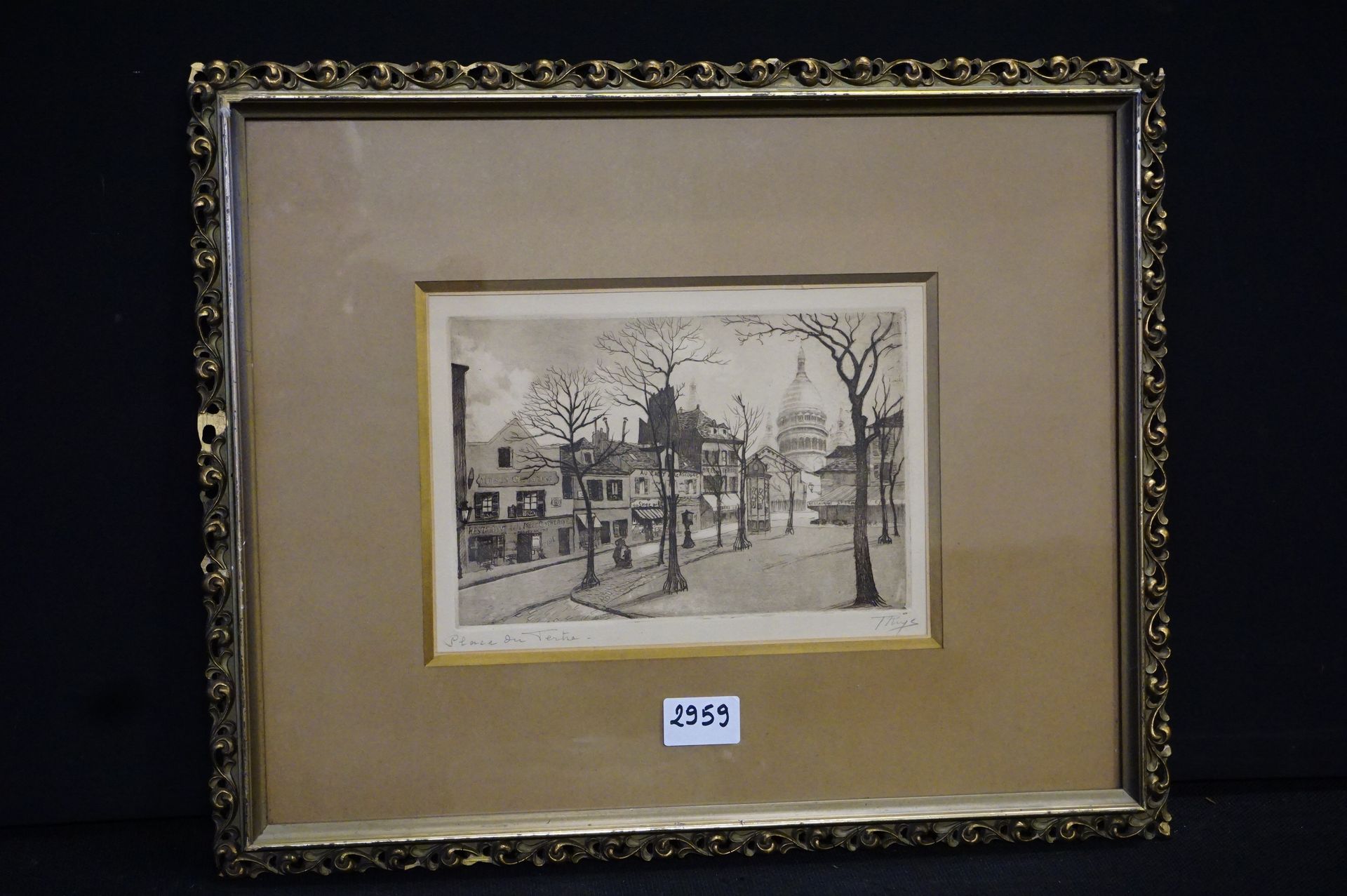 JOSEPH THYS (1891 - 1970) "Place du Tertre" - Gravure - Signée - 16 x 24 cm