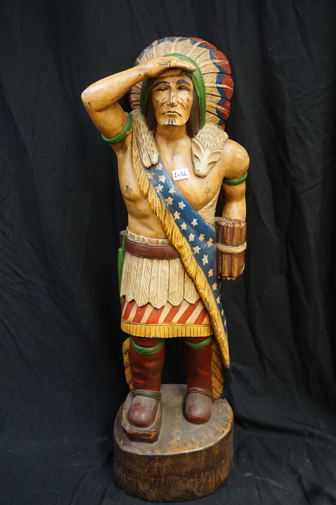 Null 
Große Holzskulptur - Polychrom - "Indianer" - H: 125 cm WESTERN - COUNTRY &hellip;