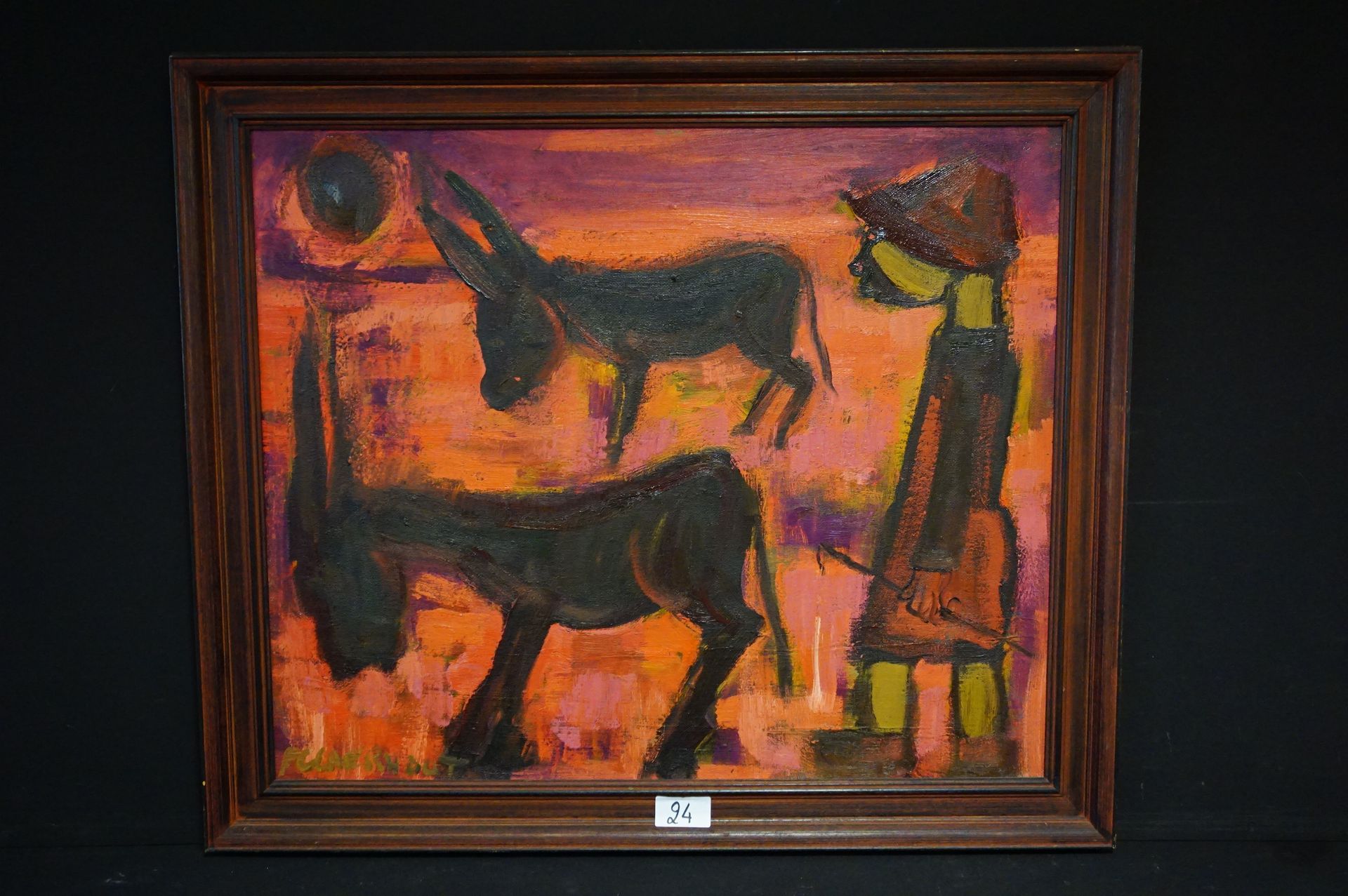 FRANS CLAERHOUT (1919 - 2006) "Two donkey with farmer" - Oil on panel - Signed -&hellip;