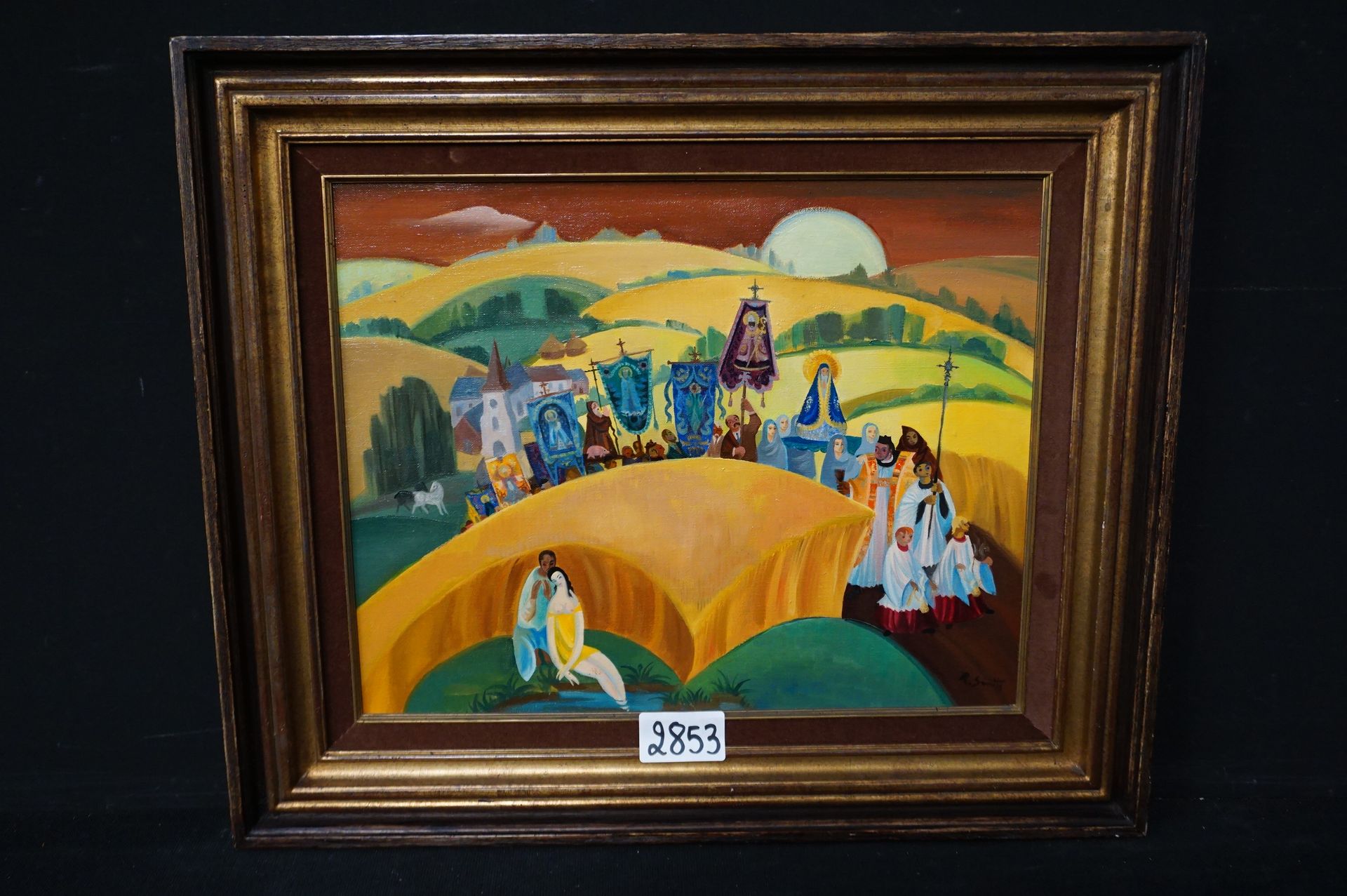 REMI SMITS (1921 - ) "丰收的奉献"--板上油画--签名--40 x 50 cm