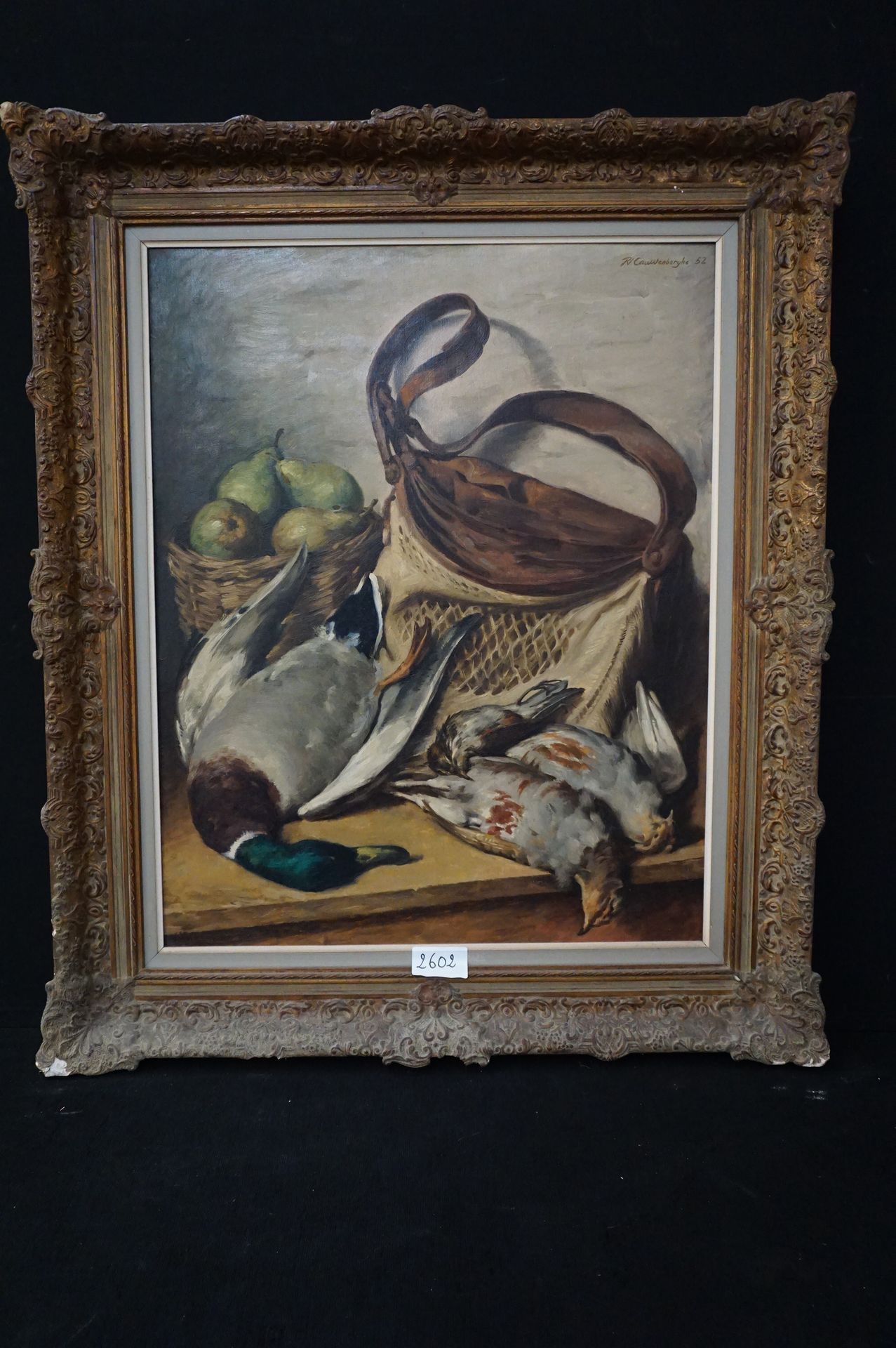 ROBERT CAUWENBERGHE (1905 - 1985) "狩猎静物" - 布面油画 - 右上角有签名和日期 1952 - 81 x 64 cm