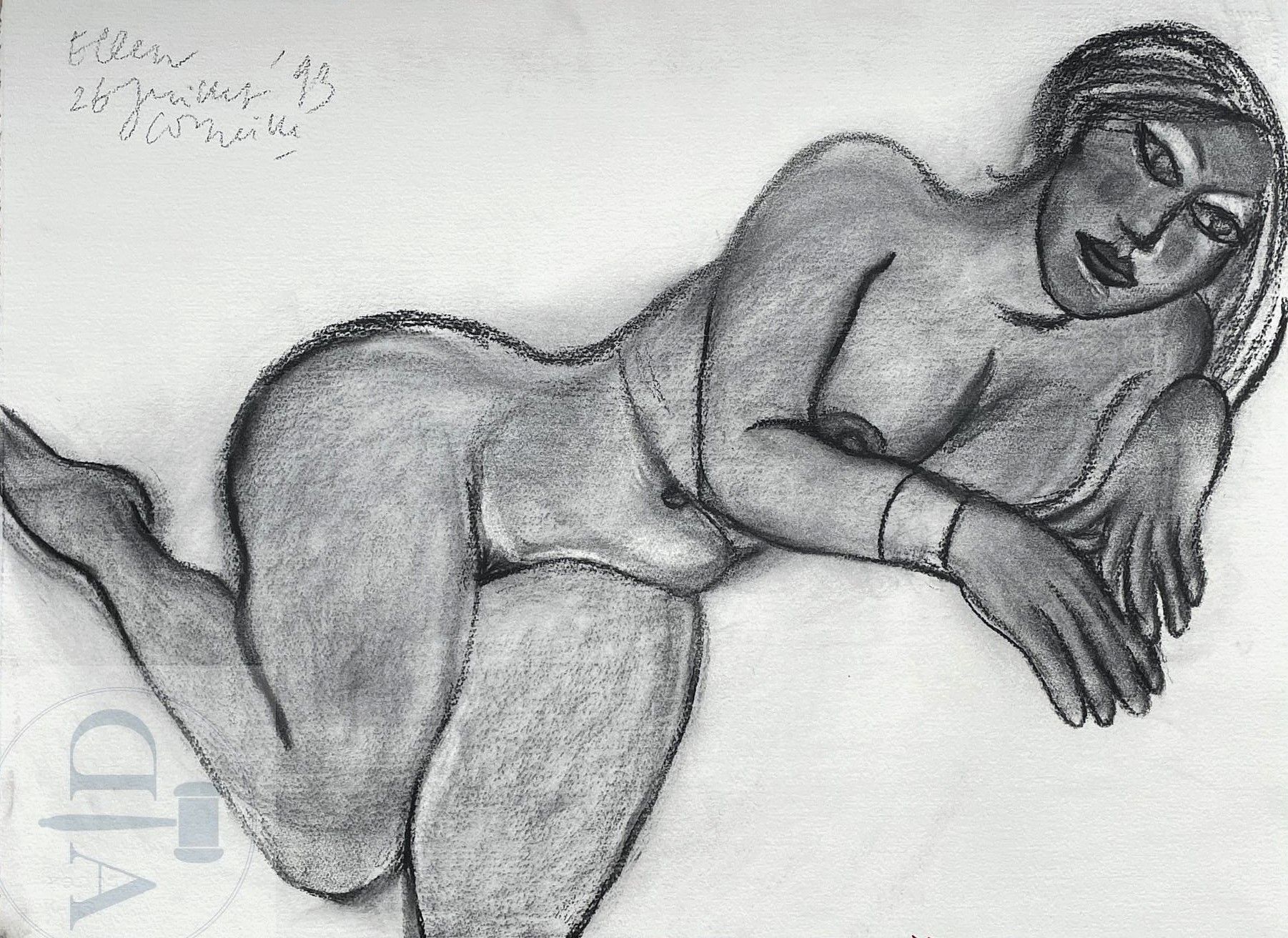 Null Corneille/Œuvre originale illustrant "Ellen" nue. Pastel sur papier. Signé &hellip;
