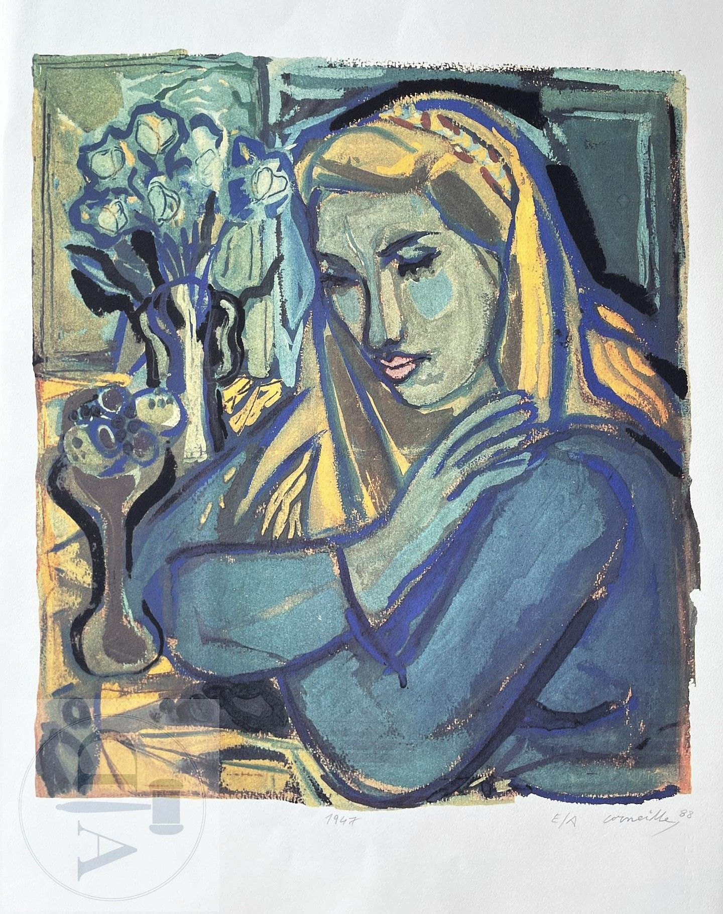 Null 科尼利厄斯/石版画 "1947 "描绘了一个女人。 签名为EA，日期为1988年。 TBE+。 76 X 58 厘米
