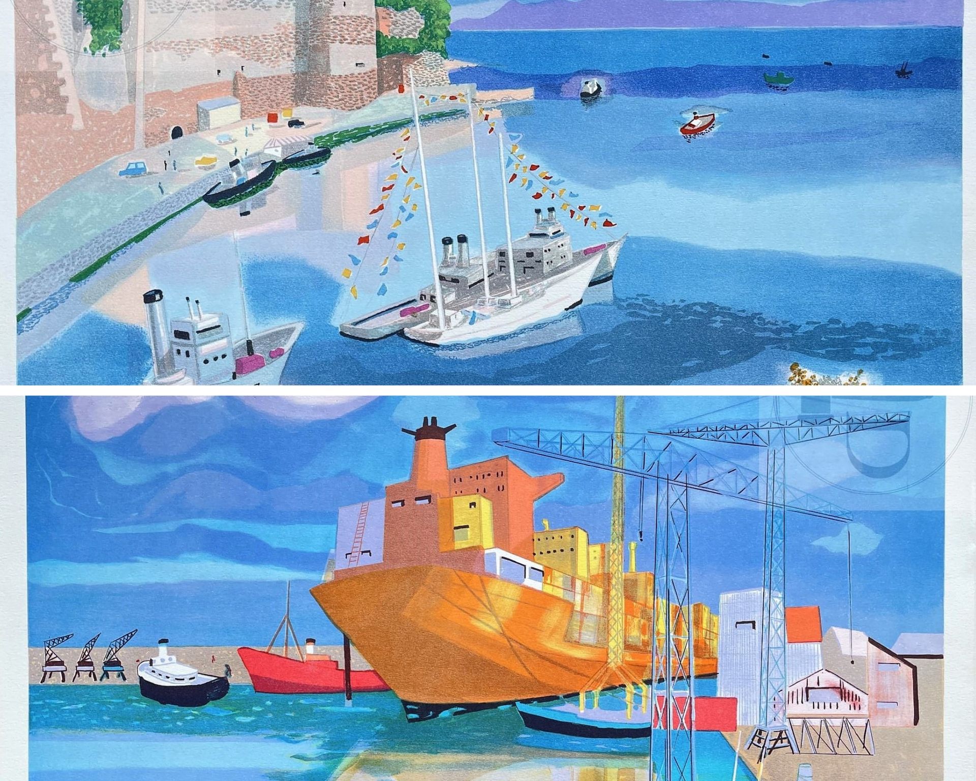 Null 兰伯特-乔治/一对石板画《圣纳泽尔》和《节日港口》。 签名和第250号前TBE+。 75 X 55厘米