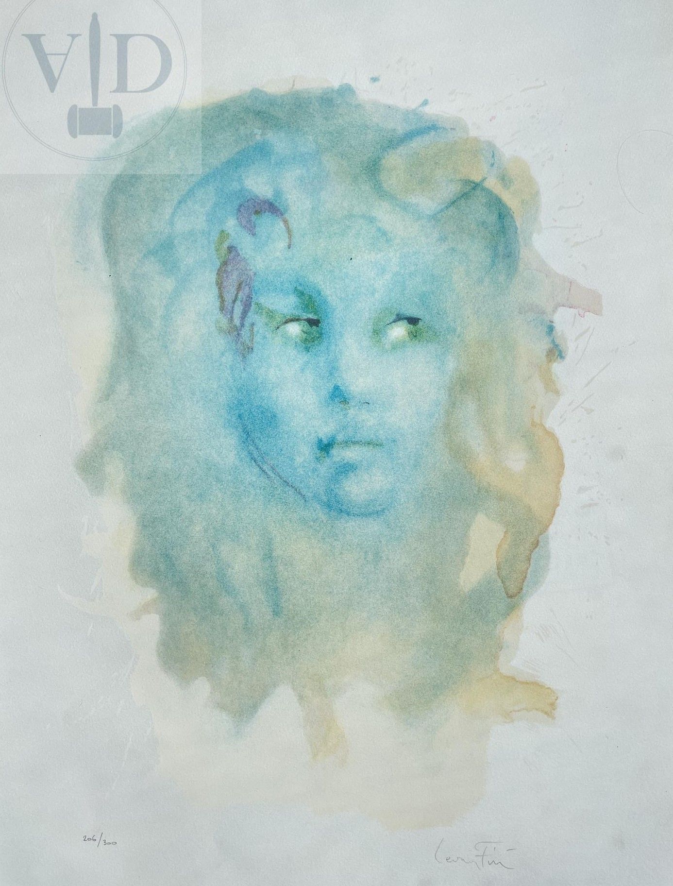 Null 莱昂诺-菲尼/石版画《蓝脸》约1980年。 已签名，编号为300，全新状态，65 X 50厘米