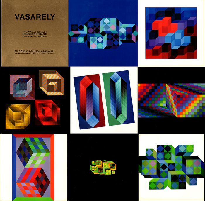 Null Vasarely/作品集 "Hommage à l'exagone "编辑于1971年。 包含10个石板。 TBE+。 28 X 28 cm