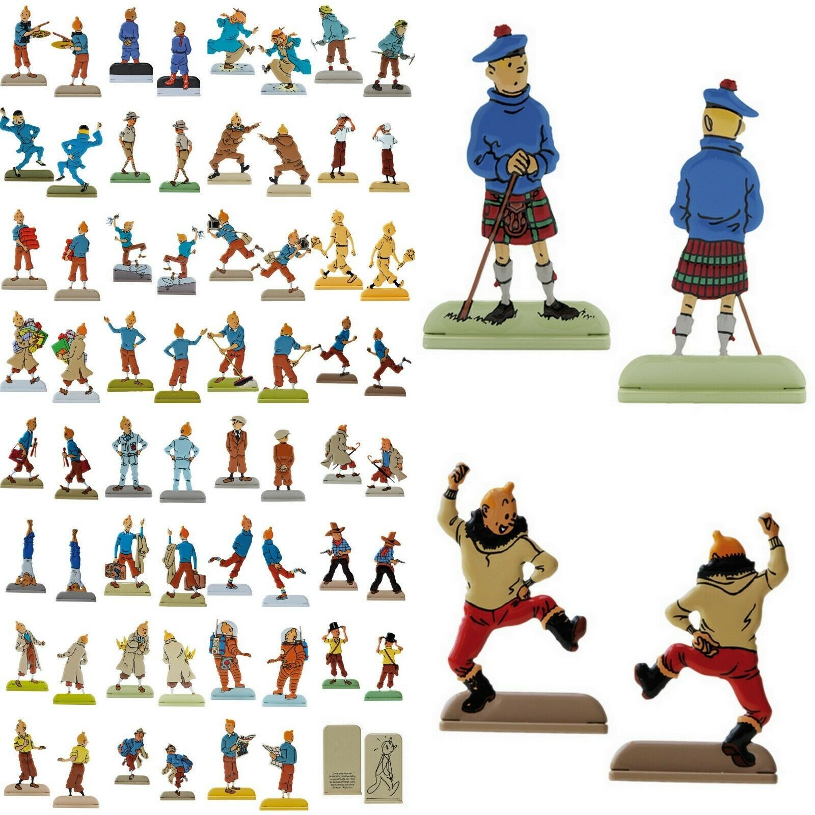 Null Hergé/Tintin. Set of 24 metal figurines in relief representing Tintin in va&hellip;