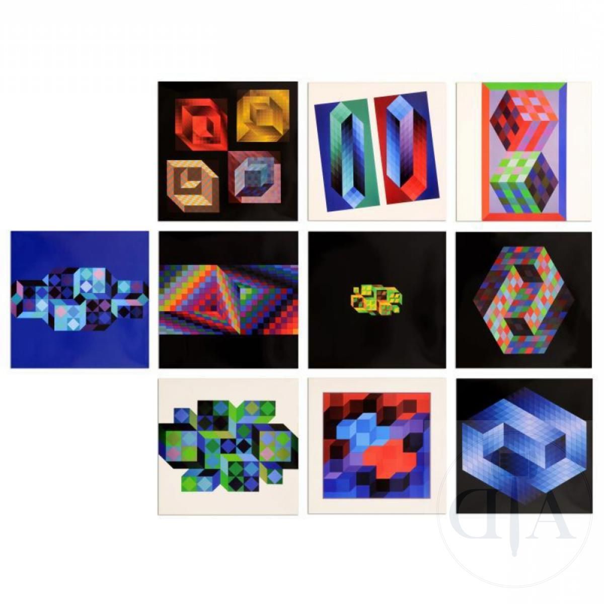 Null Vasarely/Portfolio "Hommage à l'hexagone" publicado en 1971. Contiene 10 li&hellip;