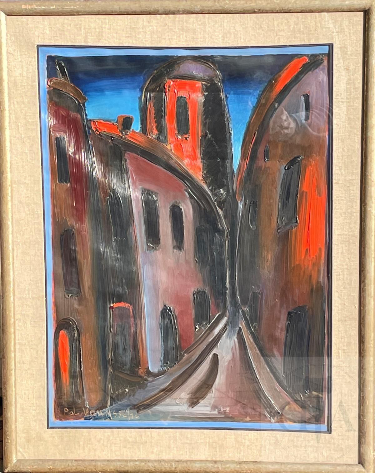 Null Van Assche Pol/Œuvre originale. Vue de ville/ruelle. Huile sur papier avec &hellip;