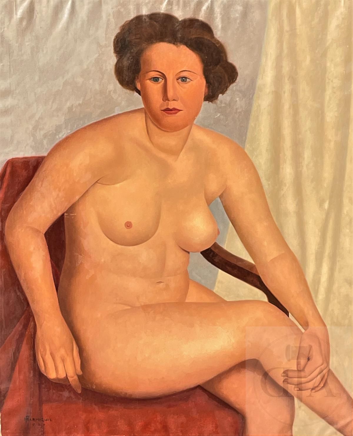 Null 哈米尼-费迪南德/高质量的原创作品。 一个裸体坐着的女人的肖像。 布面油画，1940年左右签名。 TBE. 80 X 100 cm



哈米尼-费迪&hellip;
