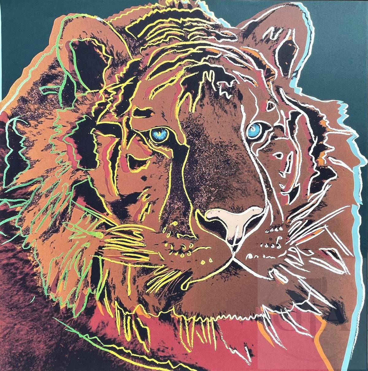 Null 安迪-沃霍尔/濒临灭绝的物种。 石版画，以五彩缤纷的色调描绘了一只 "西伯利亚虎"。 1983年左右由罗纳德-费尔德曼出版。 背面有印章+"Lenox&hellip;