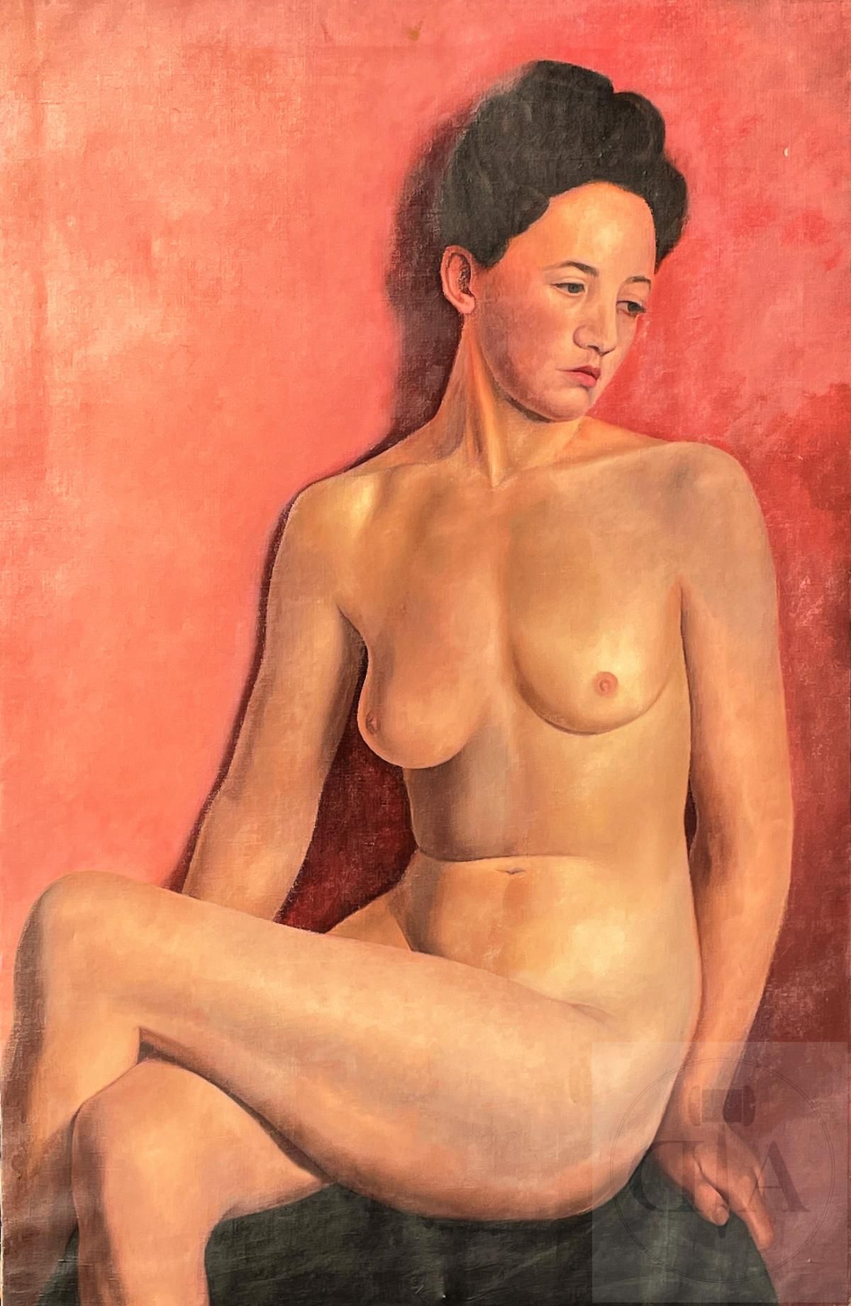 Null Harmignie Ferdinand/Œuvre originale de qualité. Portrait de femme assis nue&hellip;