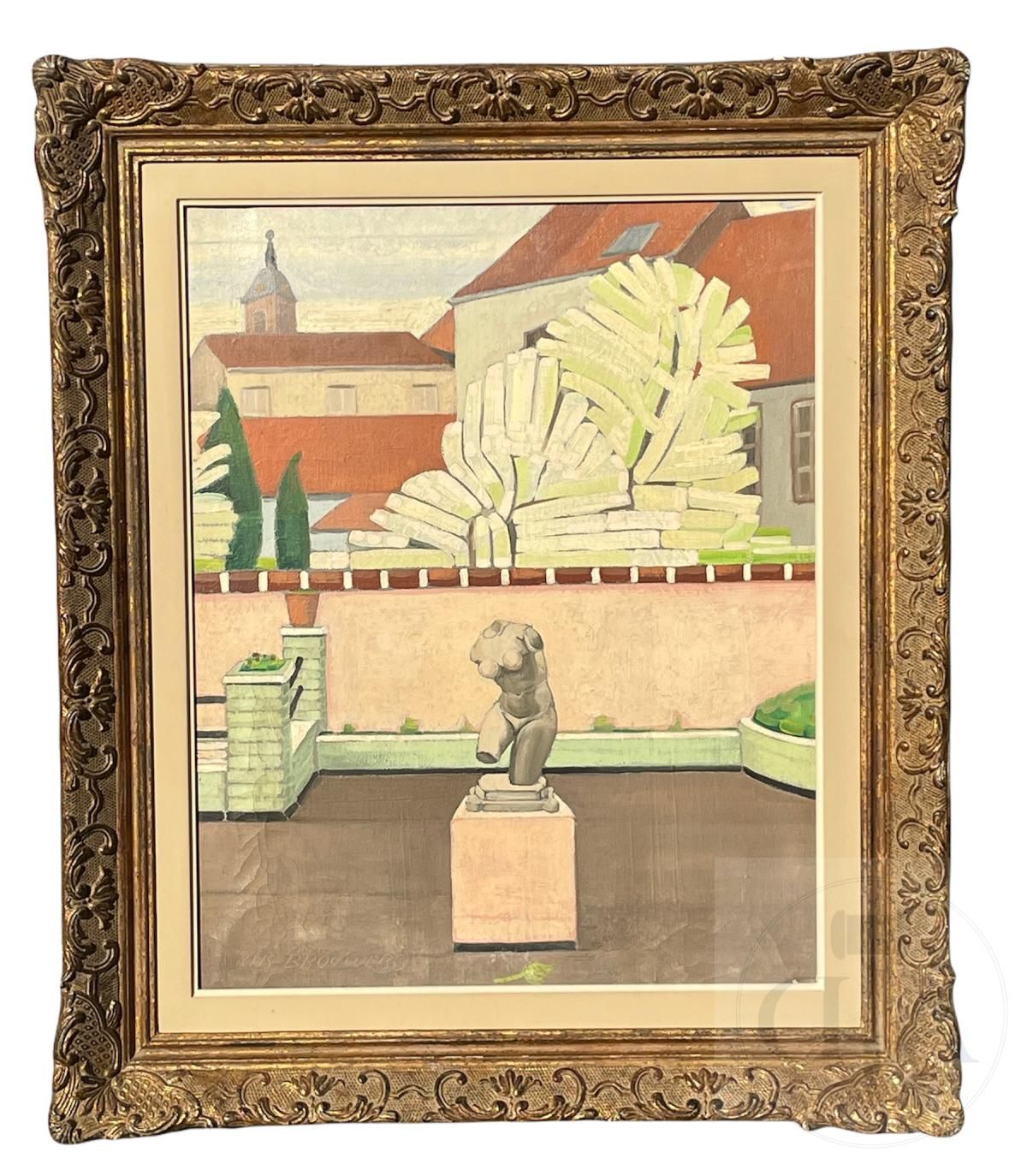 Null Brouwers Rik/原创作品，说明受表现主义影响的景观：院子里的半身像，背景是梅赫伦大教堂。 布面油画，1930年左右签名。 原有的优质框架。 &hellip;