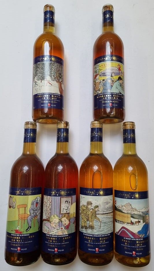 Null Juego de 6 botellas de vino "La mémoire du temps Valais" decoradas por Giar&hellip;