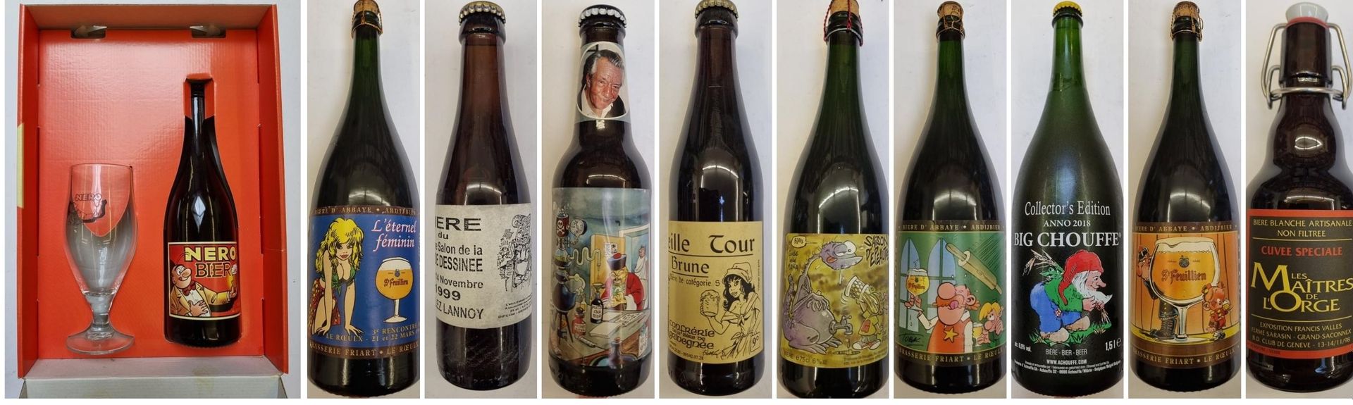 Null Ensemble de 20 bouteilles de bières décorées par divers dessinateurs. Produ&hellip;