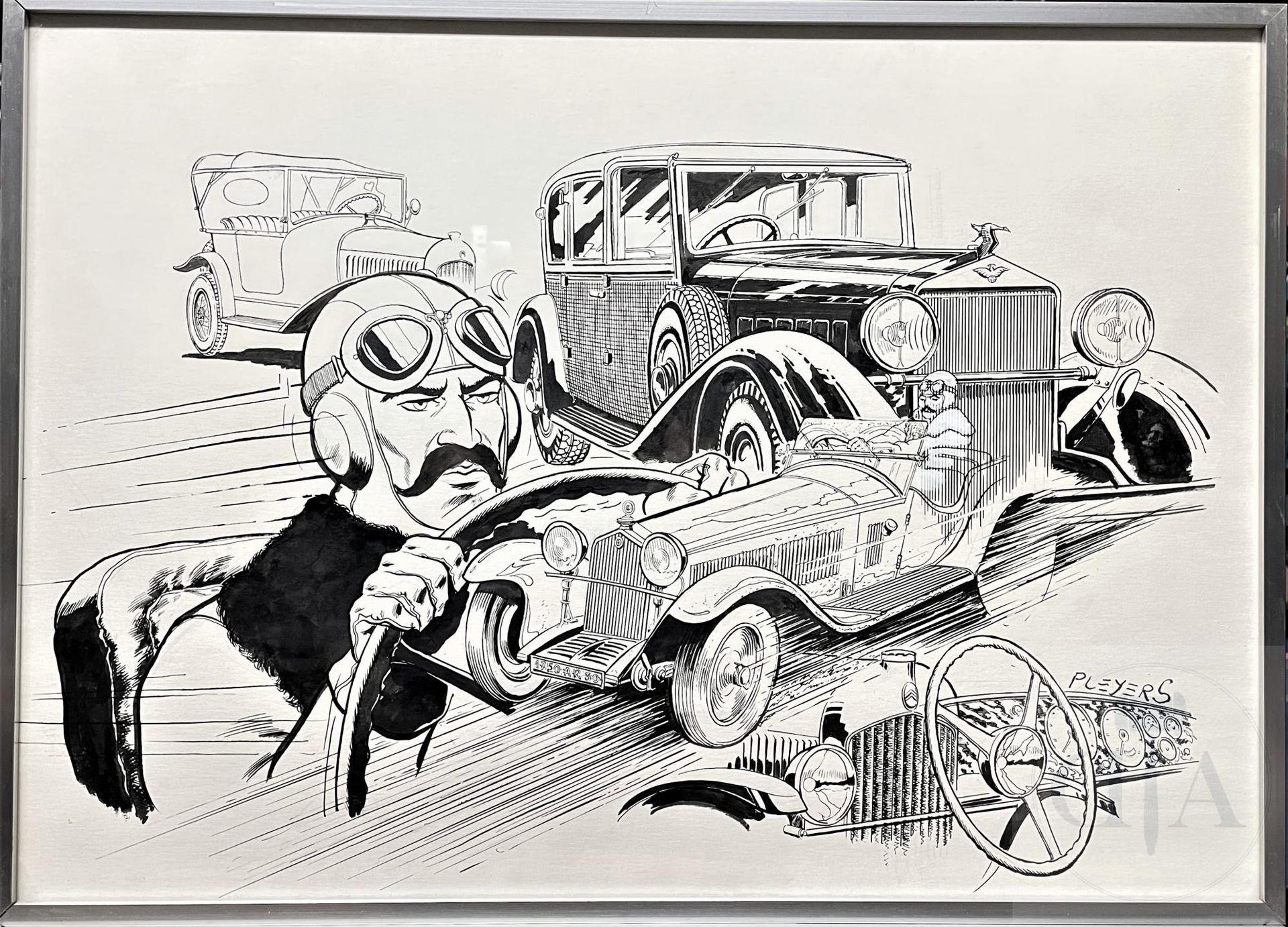 Null Pleyers Jean/Dessin original illustrant des voitures des années 30. Œuvre d&hellip;