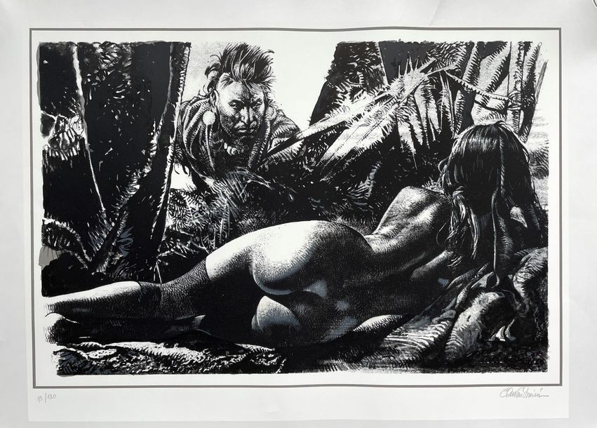 Null Serpieri Paolo/黑白丝网印刷品，描绘了裸体躺着的印度白人妇女。 签名和编号/120份，大约在1985年。 罕见的。 TBE+。 70 X&hellip;