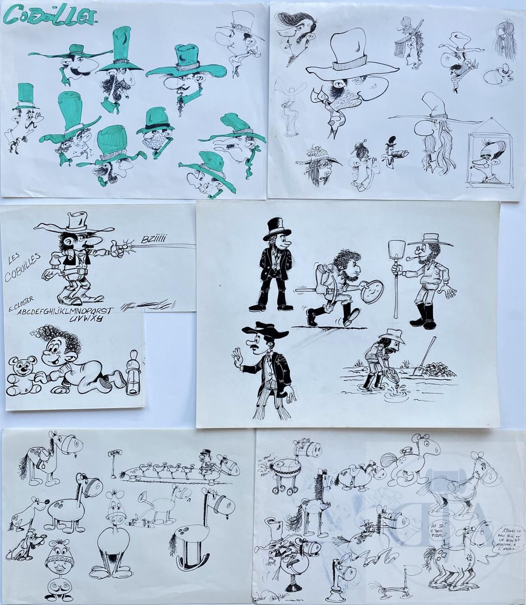 Null Studio Peyo/Eric Closter/Ensemble de 20 dessins originaux/étude de personna&hellip;