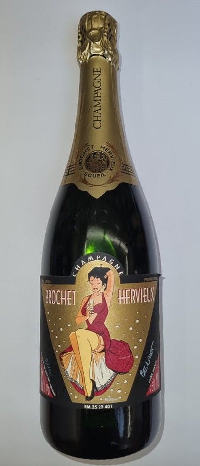 Null Berthet/Pin-Up. Bottle of Champagne Brochet-Hervieux signed and n°/120 ex. &hellip;