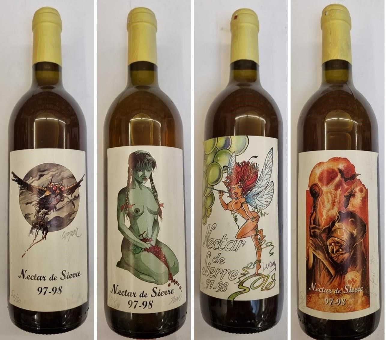 Null Set von 4 Flaschen Wein "Nectar de Sierre" aus den Jahren 97-98. Etiketten,&hellip;