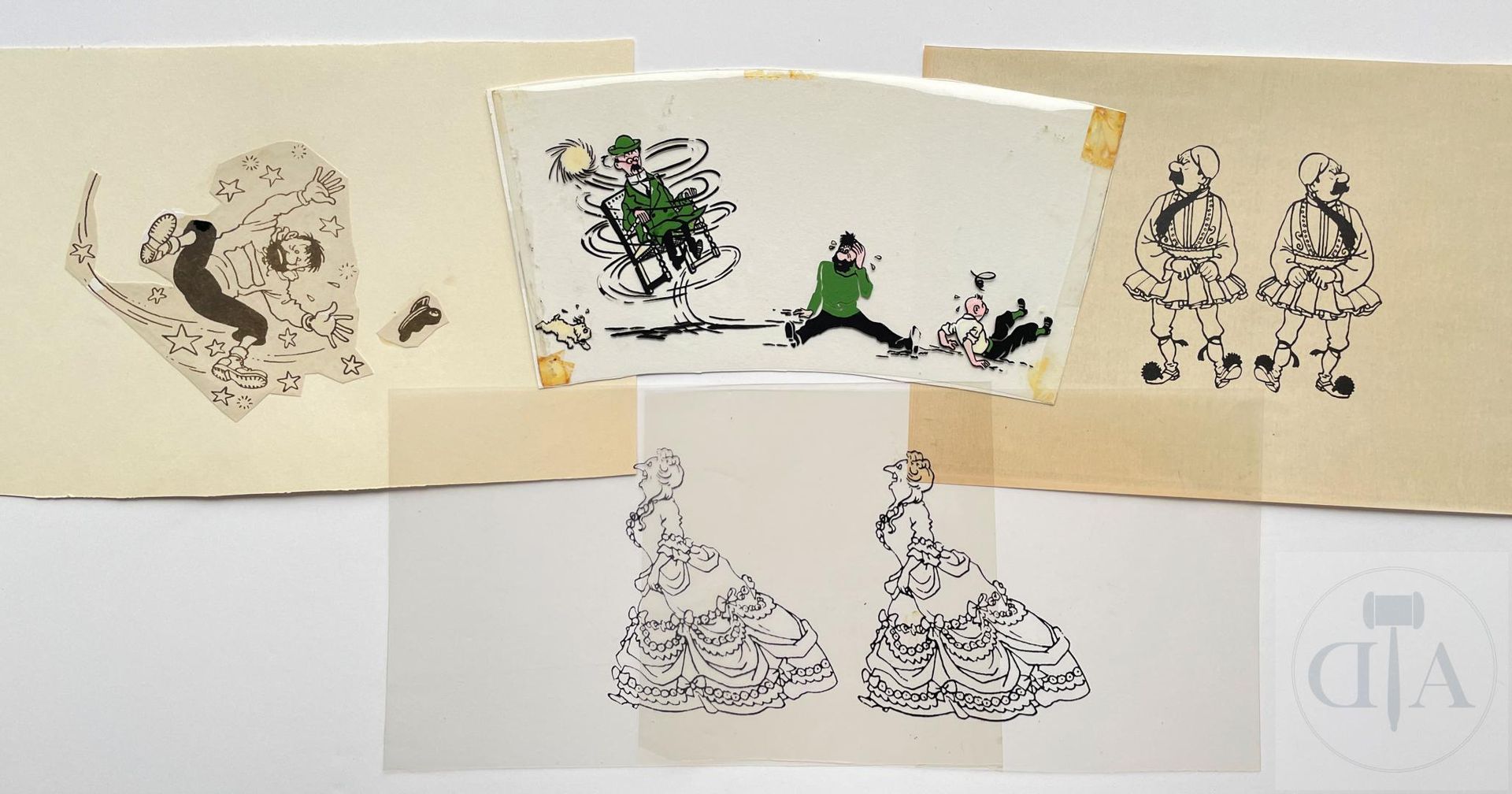 Null Hergé/Amora Studios. Set aus 4 Dekorationsentwürfen für Amora-Senfgläser um&hellip;
