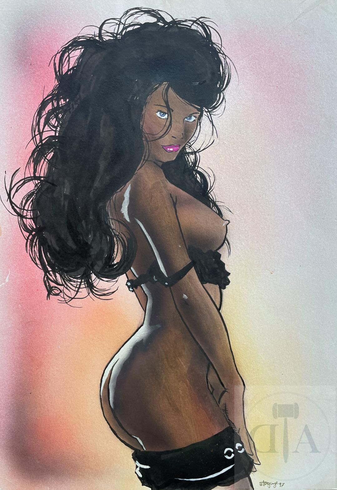 Null Autore non identificato/Disegno originale che illustra una donna nuda con u&hellip;