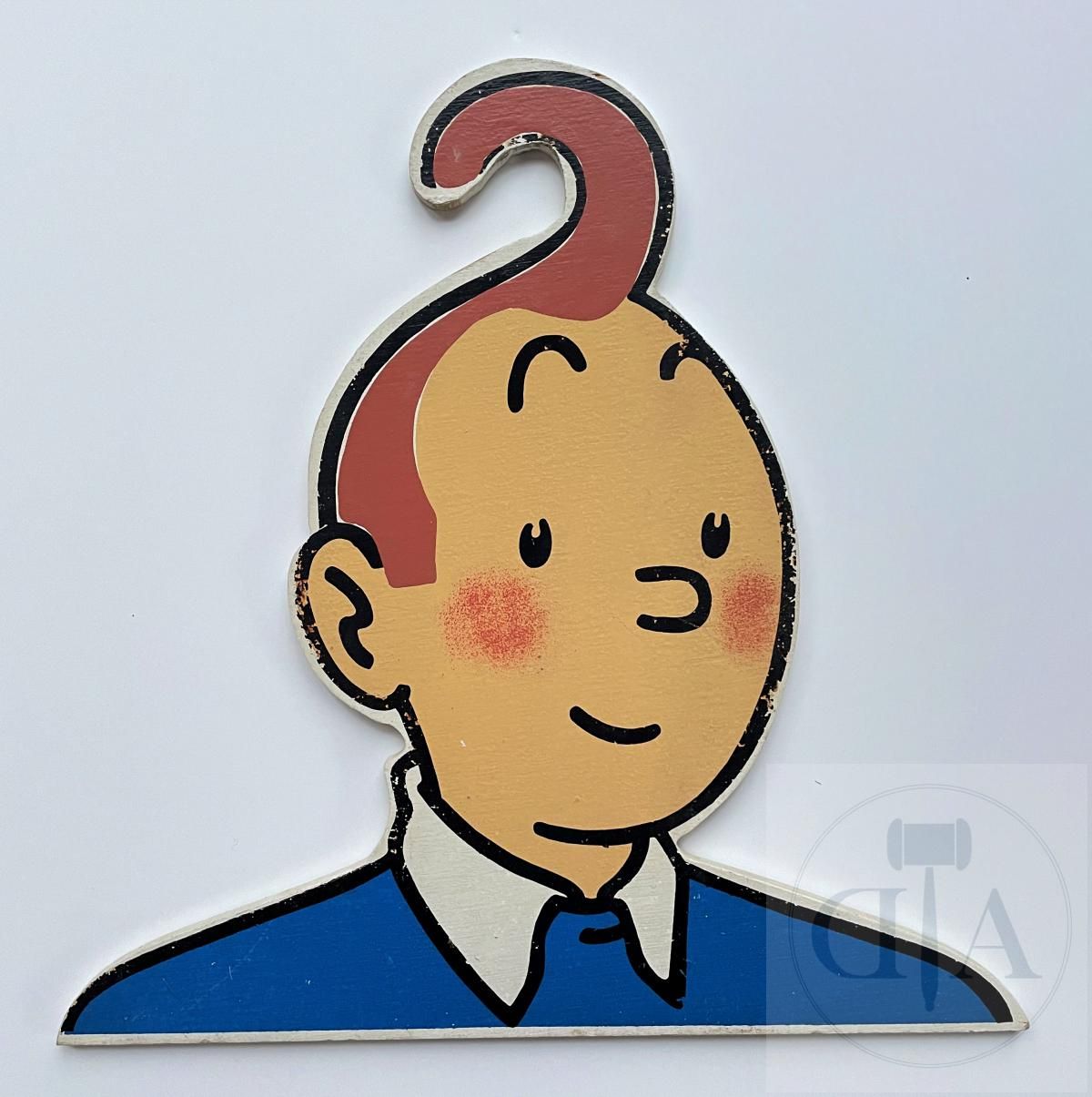 Null Hergé/Tintin. Siebgedruckter Kleiderbügel aus Holz mit dem Konterfei von Ti&hellip;