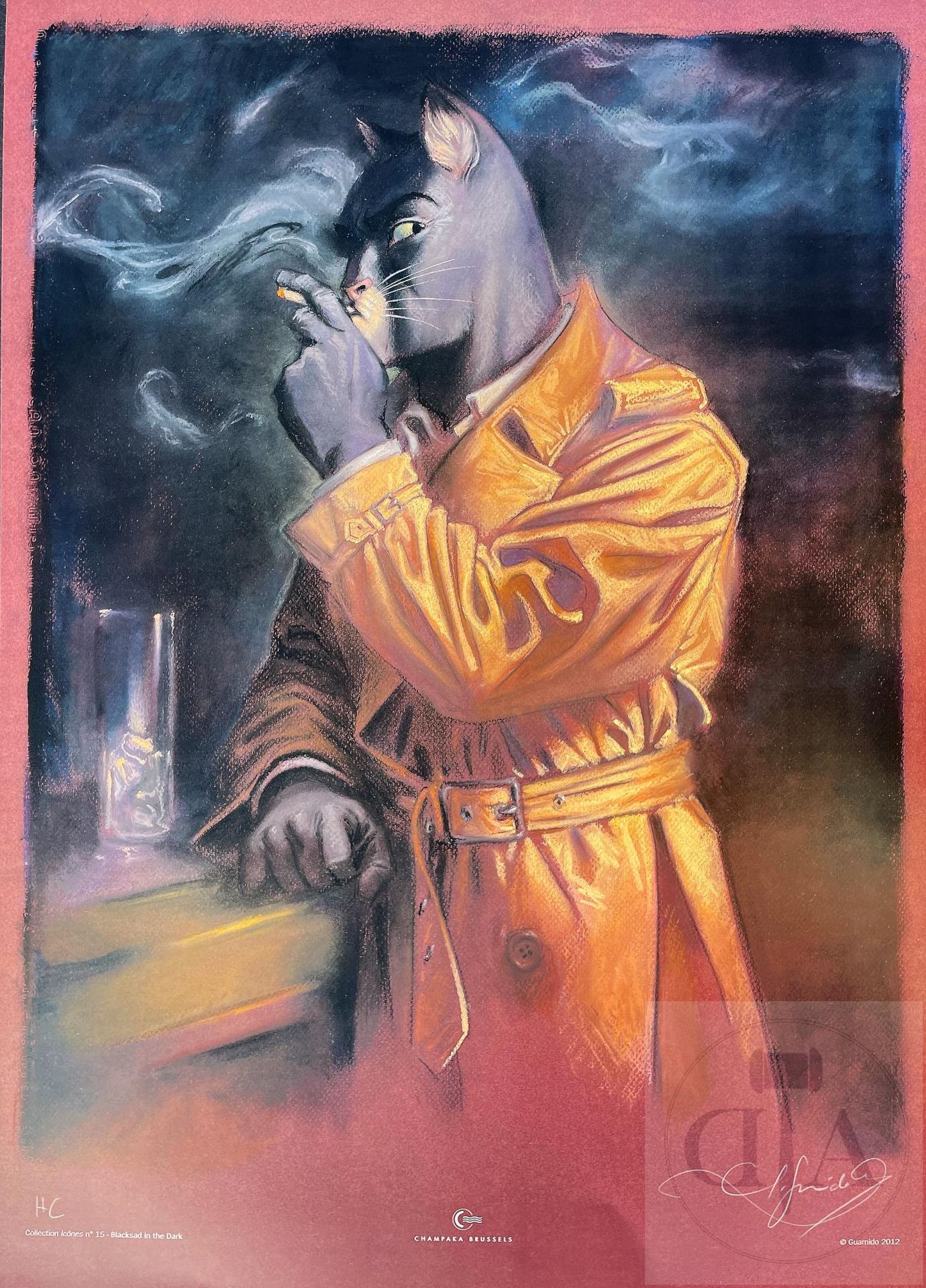 Null Guardino/Blacksad。 艺术海报 "黑暗中的布莱克萨德"，胶印，已签名，编号HC。 2012年由Champaka出版。 罕见的。 新状态&hellip;